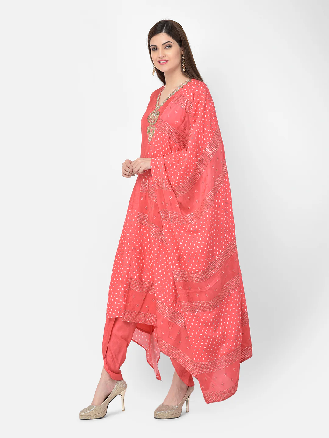 Neerus'S Tomato Color Silk Fabric Suit-Pant - Image 3