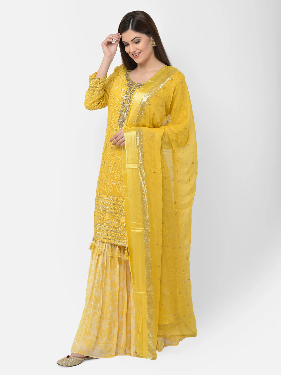Neerus'S Yellow Color Georgette Fabric Suit-Gharara - Image 3