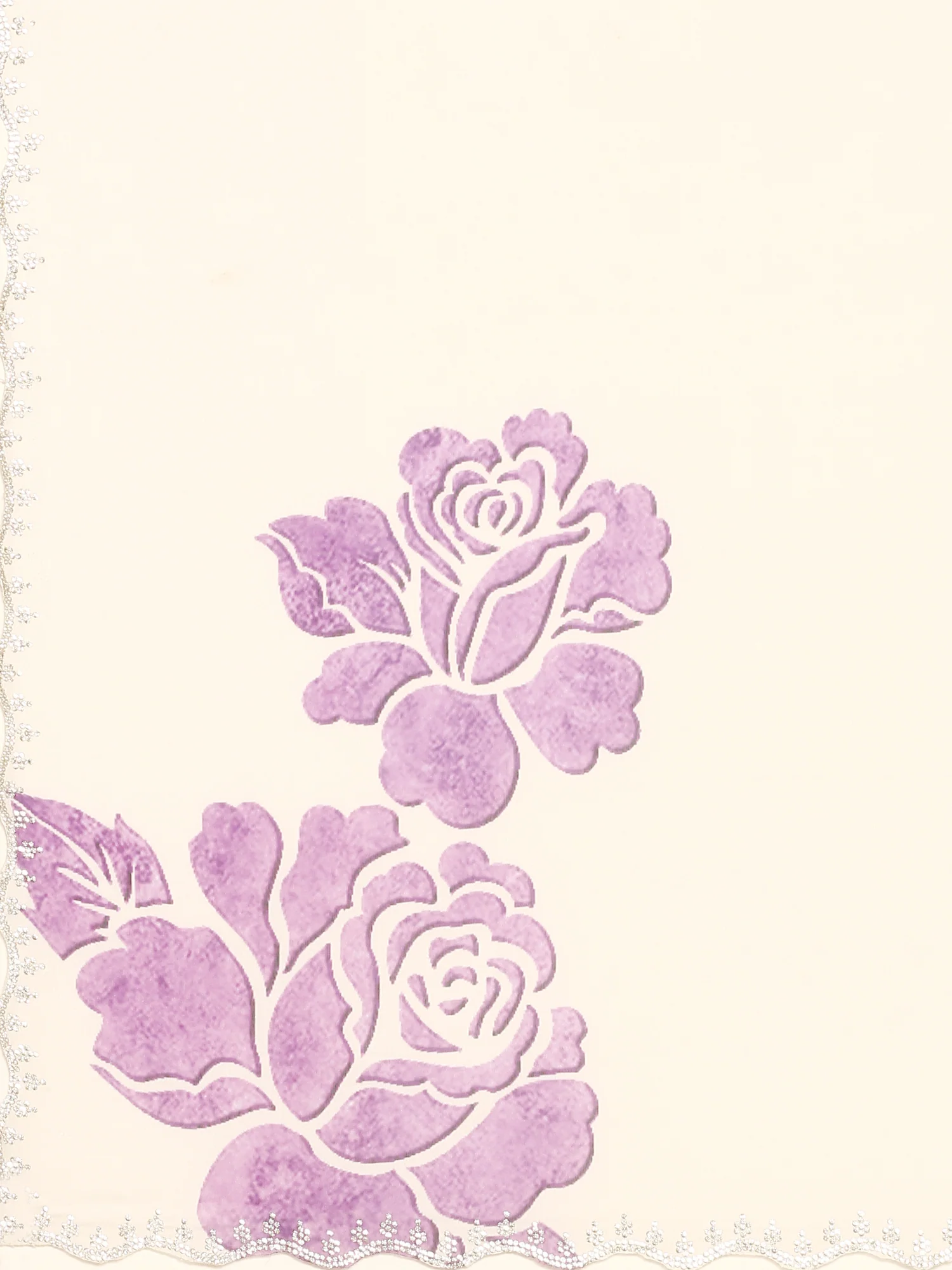 Off white printed satin saree with lavender motifs & Swarovski embroidery - Image 5