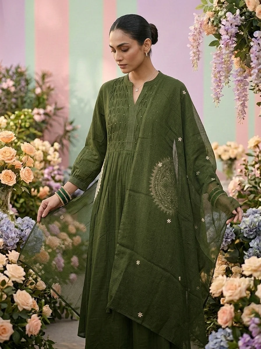 Olive Cotton Three Piece Set - Image 4