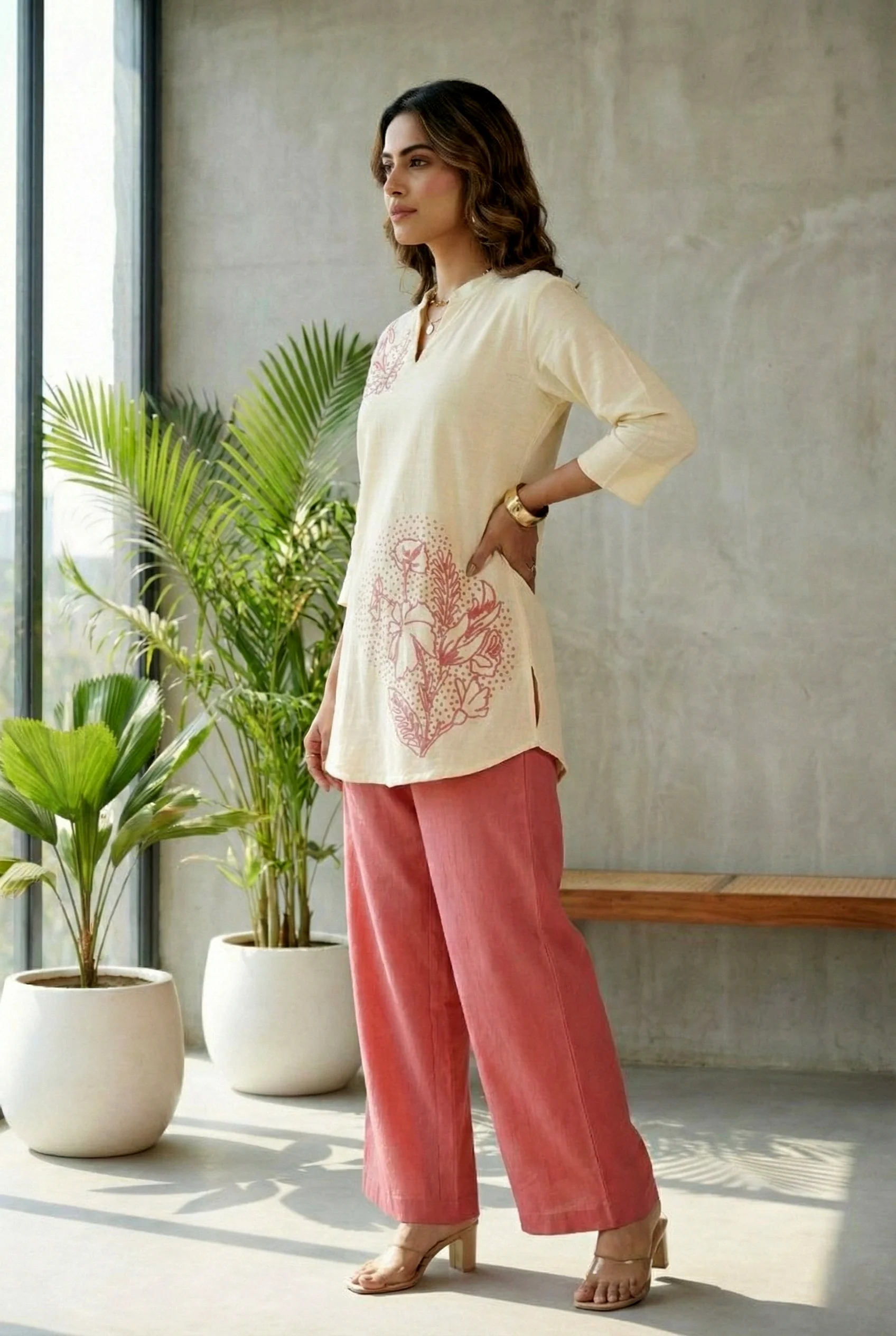 Onion Cotton Floral Thread Embroidery Two Piece Set - Image 2