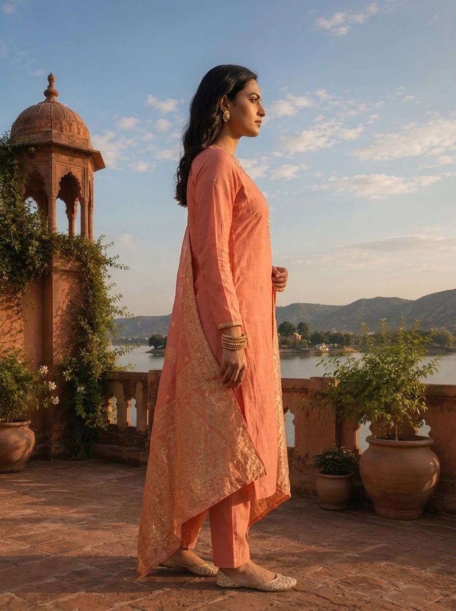 Onion Muslin Heavy Zari Embroidered Three Piece Set - Image 3