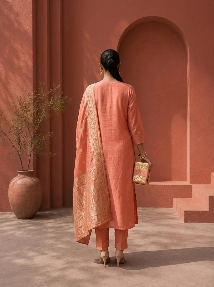 Onion Muslin Zardozi Stone Embroidered Three Piece Set - Image 2