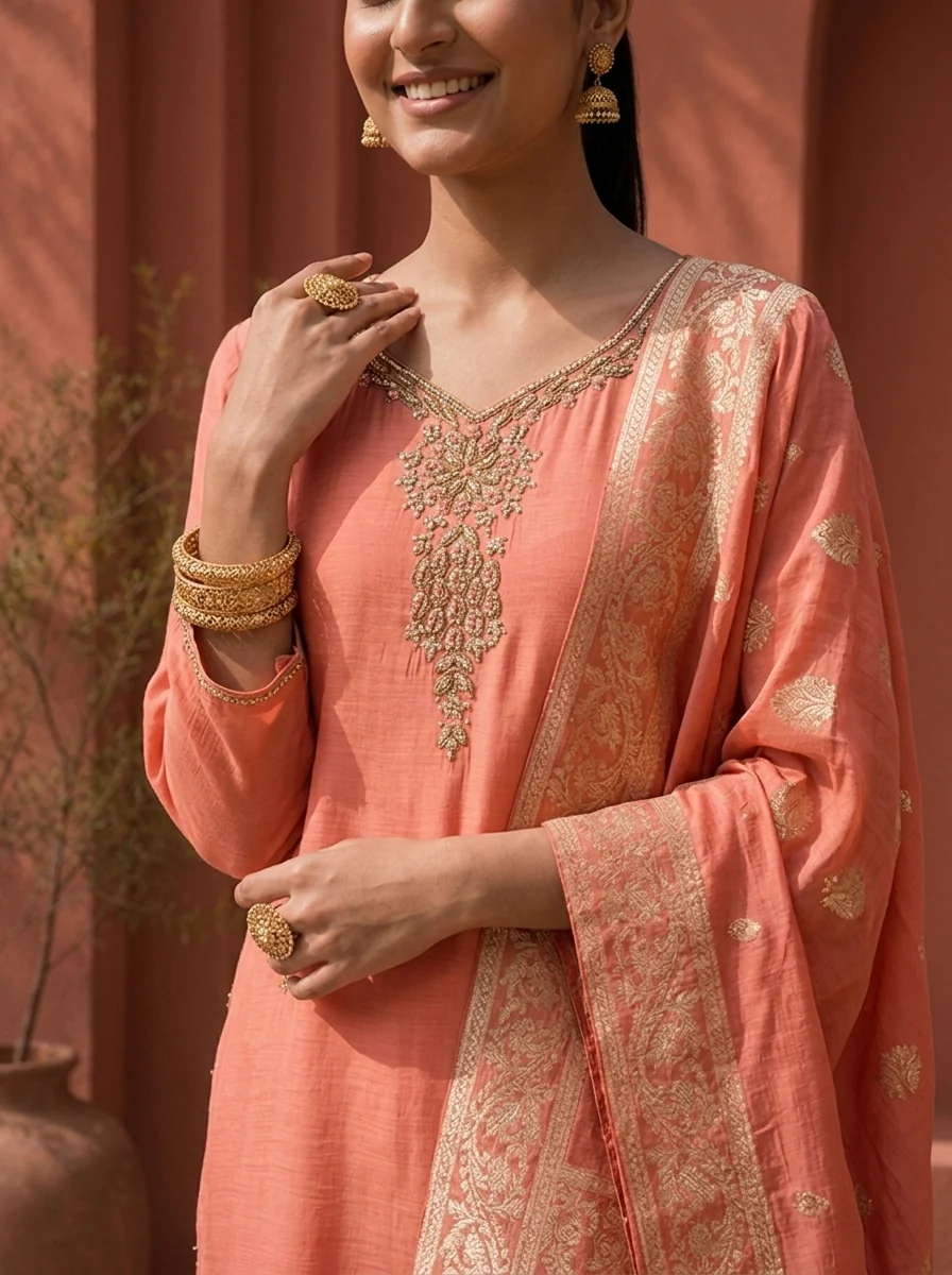 Onion Muslin Zardozi Stone Embroidered Three Piece Set - Image 4