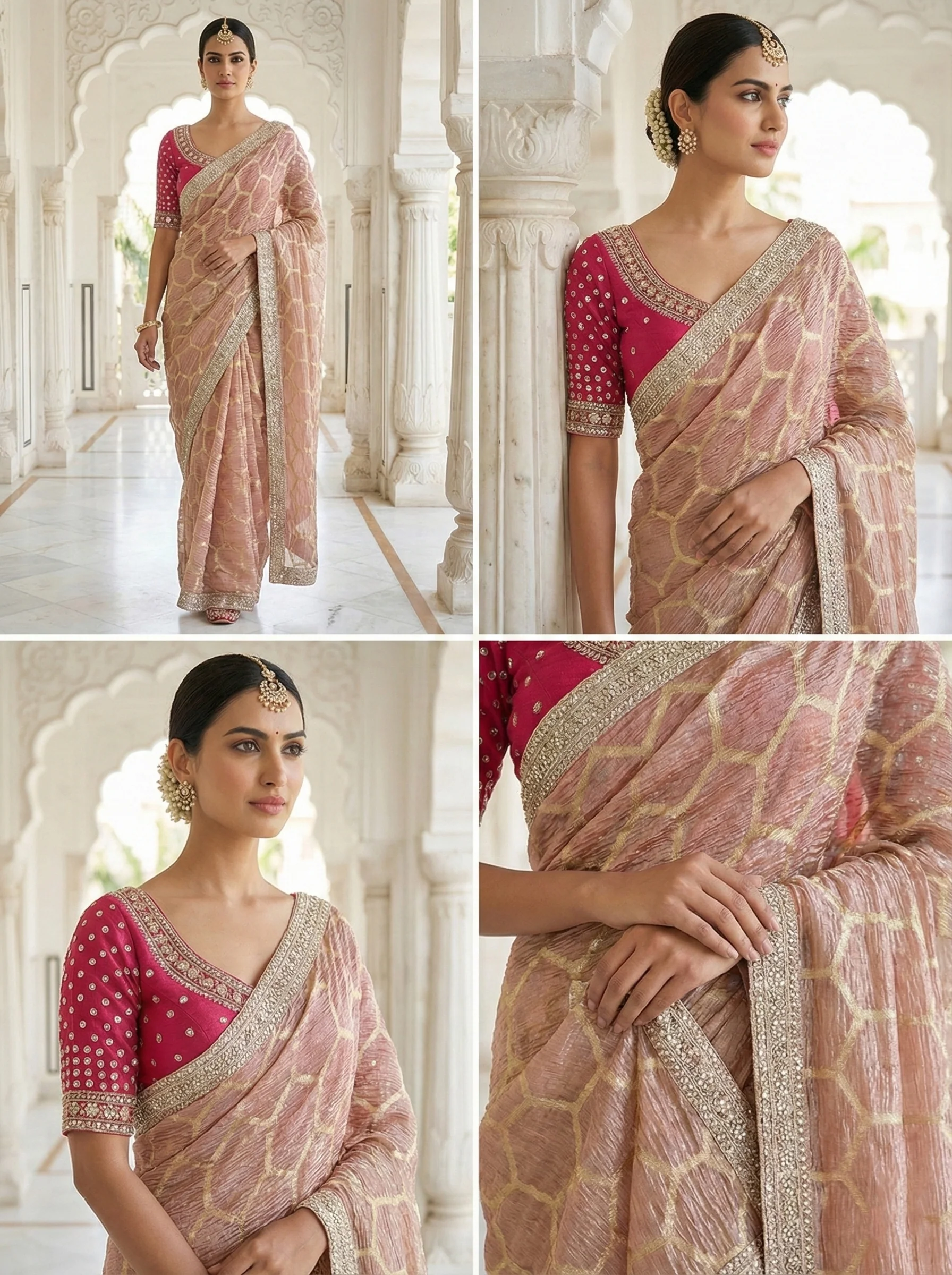 Onion Pink Tissue Digital Print Saree With Readymade Blouse - Image 5