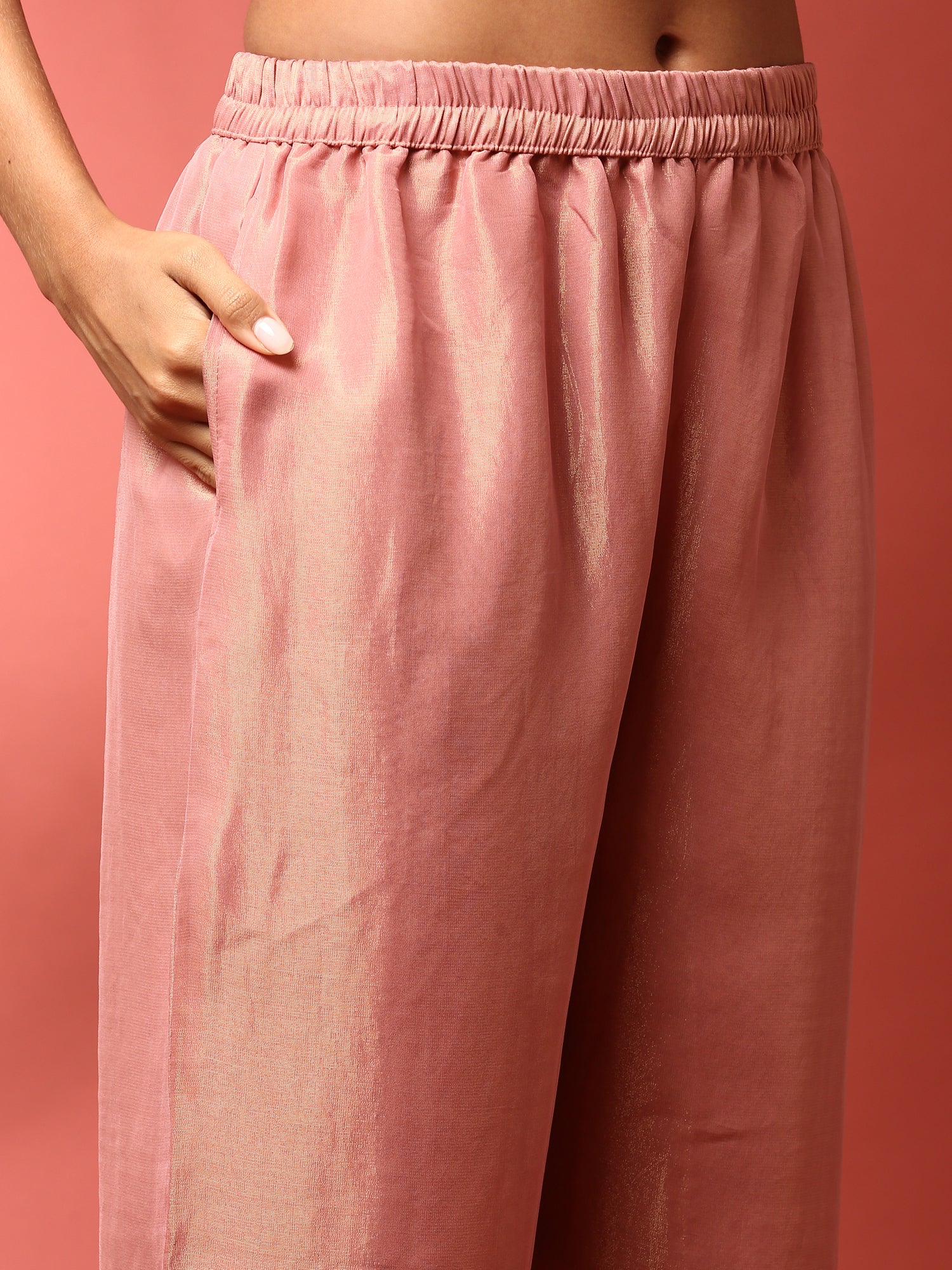 Onion pink tissue hand embroidered three piece suit set - Image 6