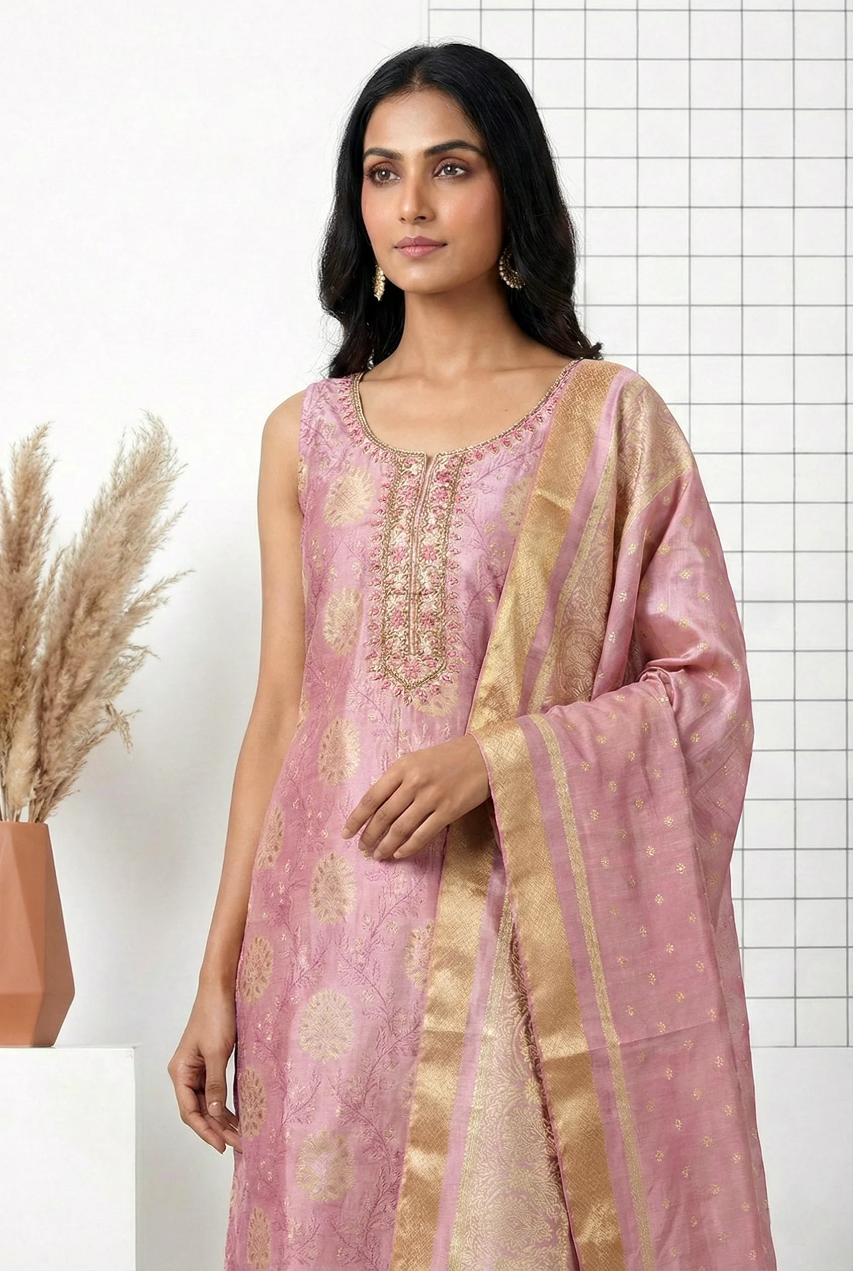 Onion Pink Tissue Printed Three Piece Set - Image 3