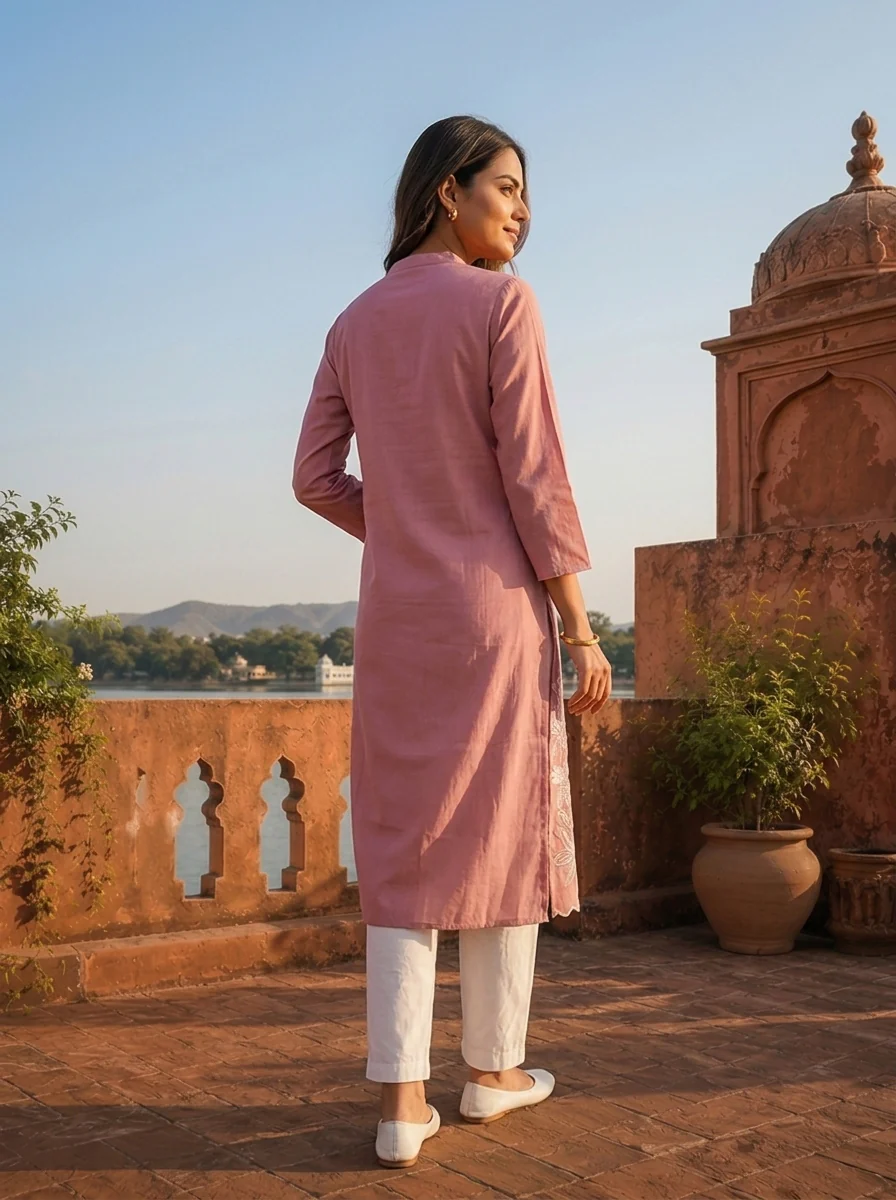 Onion Rayon Intricate Floral Motifs Embroidered Kurta - Image 2