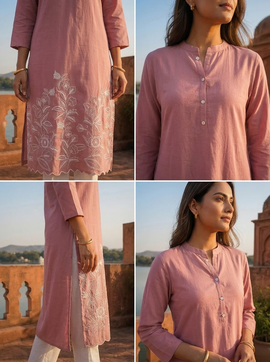 Onion Rayon Intricate Floral Motifs Embroidered Kurta - Image 5