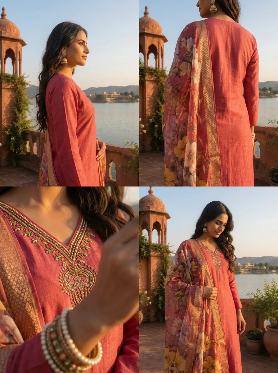 Onion Rayon Thread Embroidered Three Piece Set - Image 5