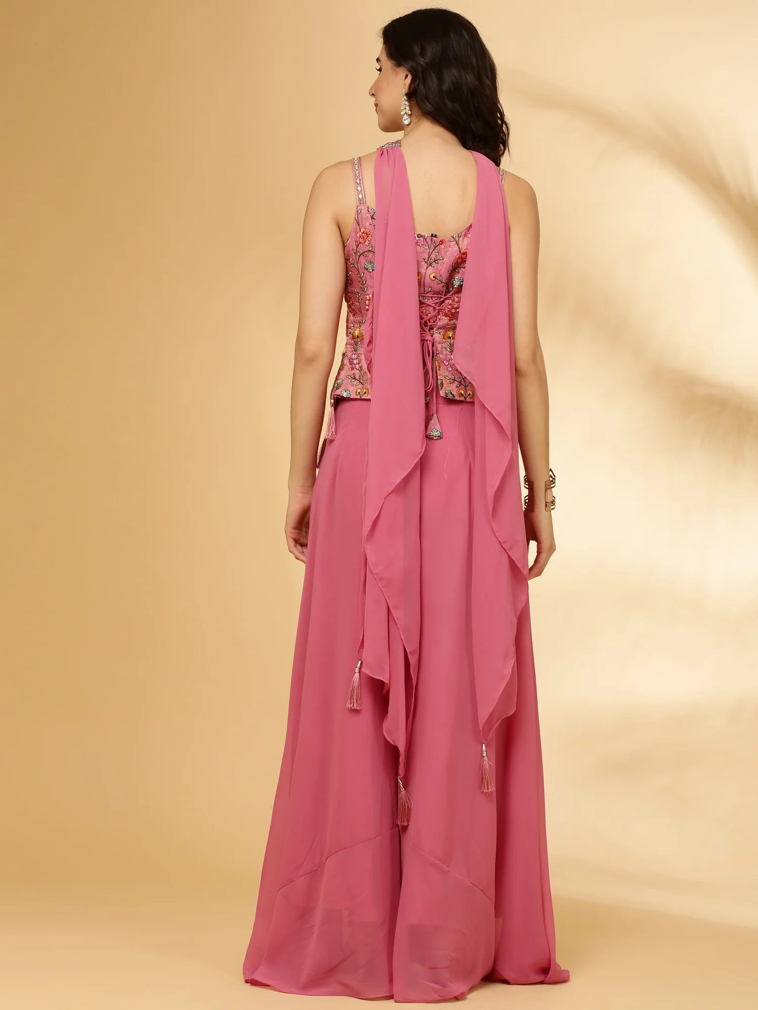 Onion Tissue Embroidery Crop Top Palazzo Set - Image 4
