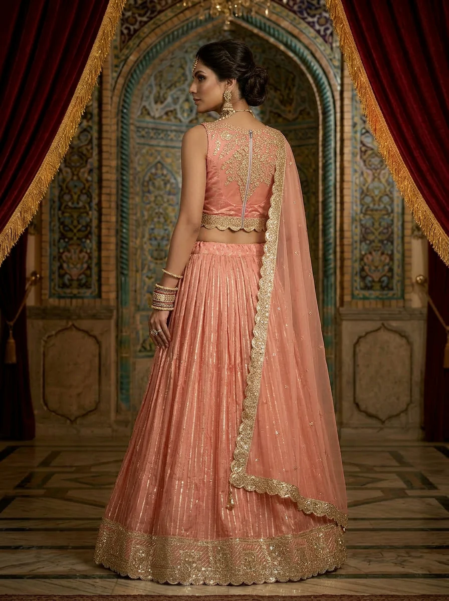 Onion Tissue Sequins Embroidery Ghagra Set - Image 2