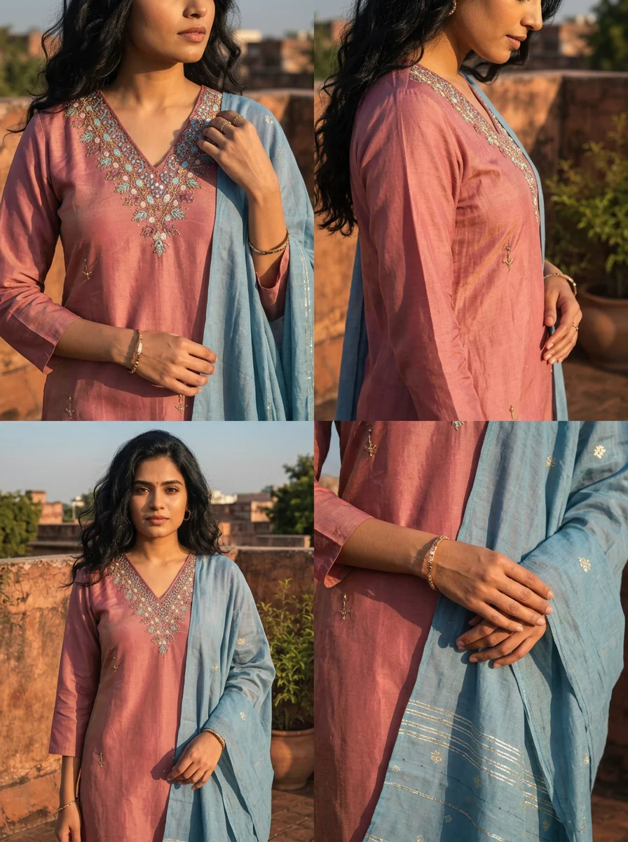 Onion Tissue Stone And Thread Embroidered Three Piece Set - Image 5