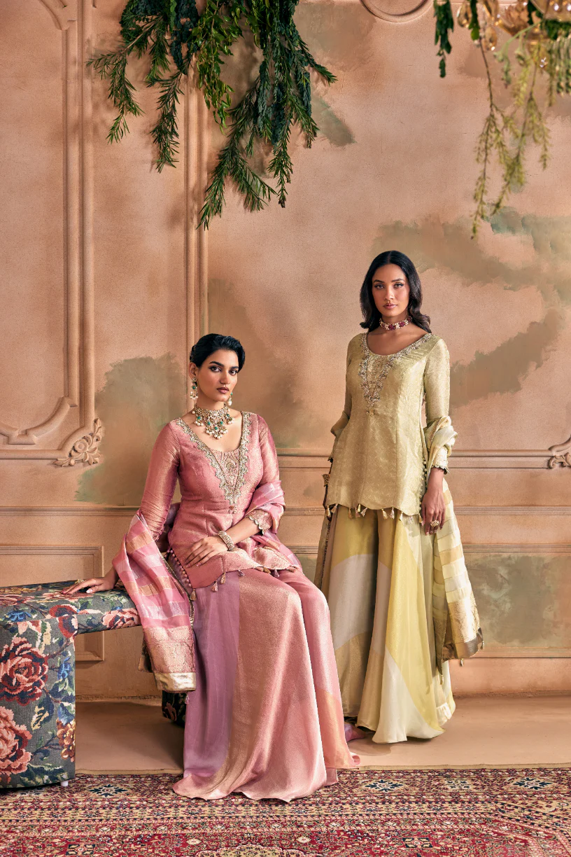 Onion Tissue Zari Embroidered Palazzo Set With Dupatta - Image 9
