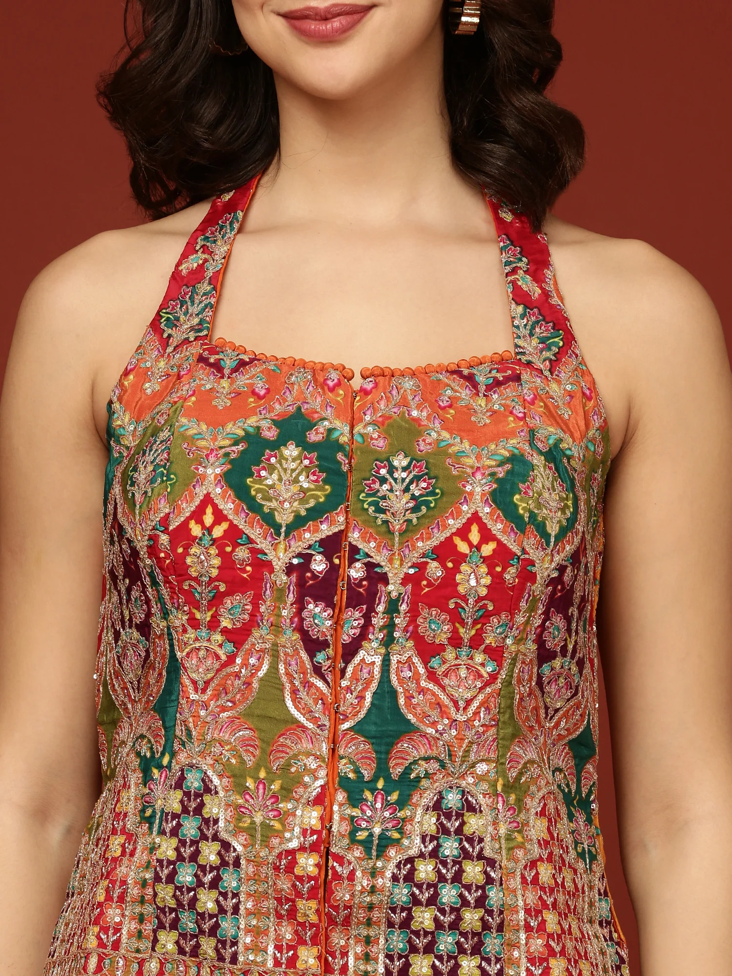 Orange Chinnon Crop Top Palazzo Set - Image 5