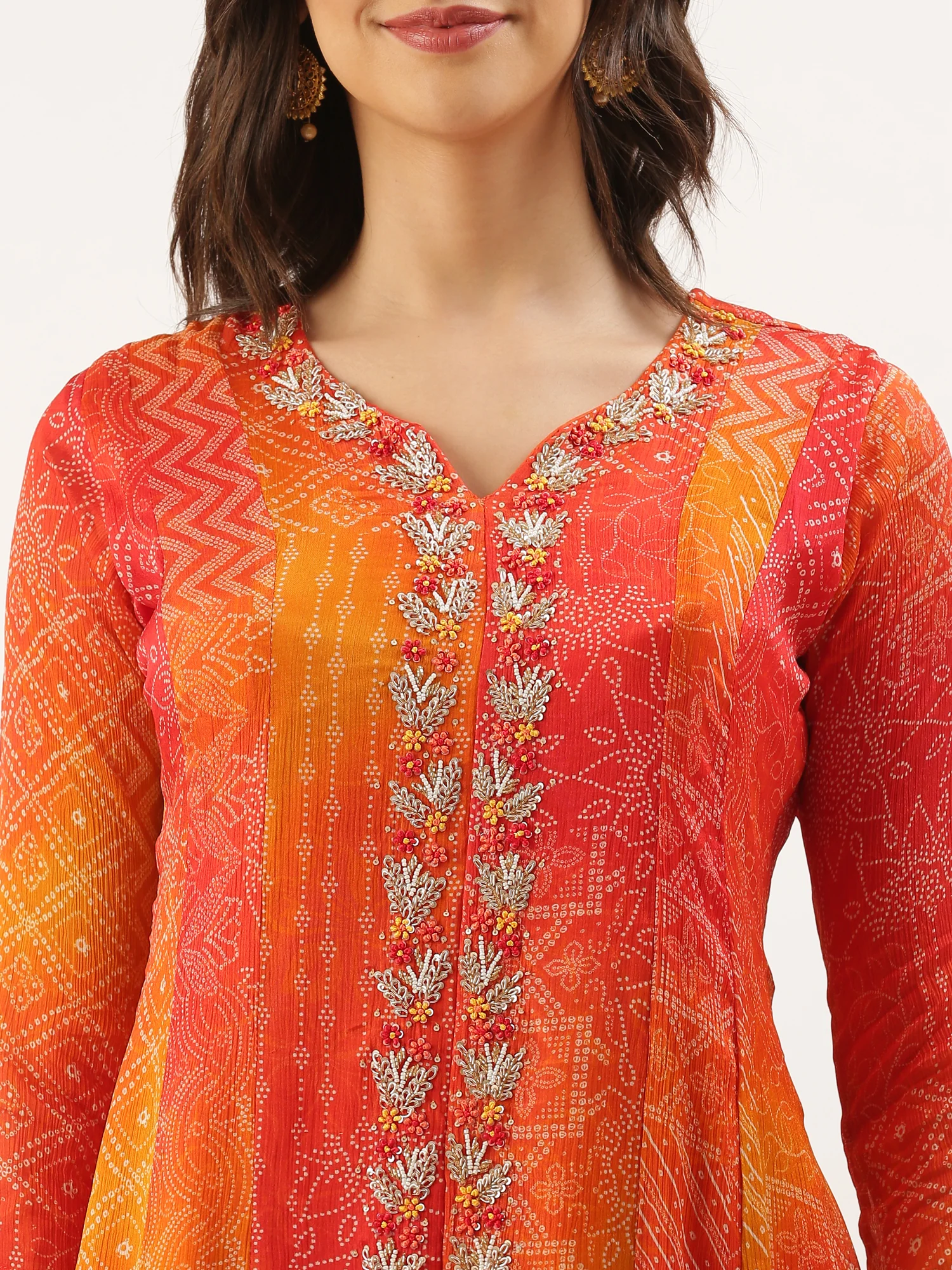 Orange Chinon Printed Short Kali - Image 4