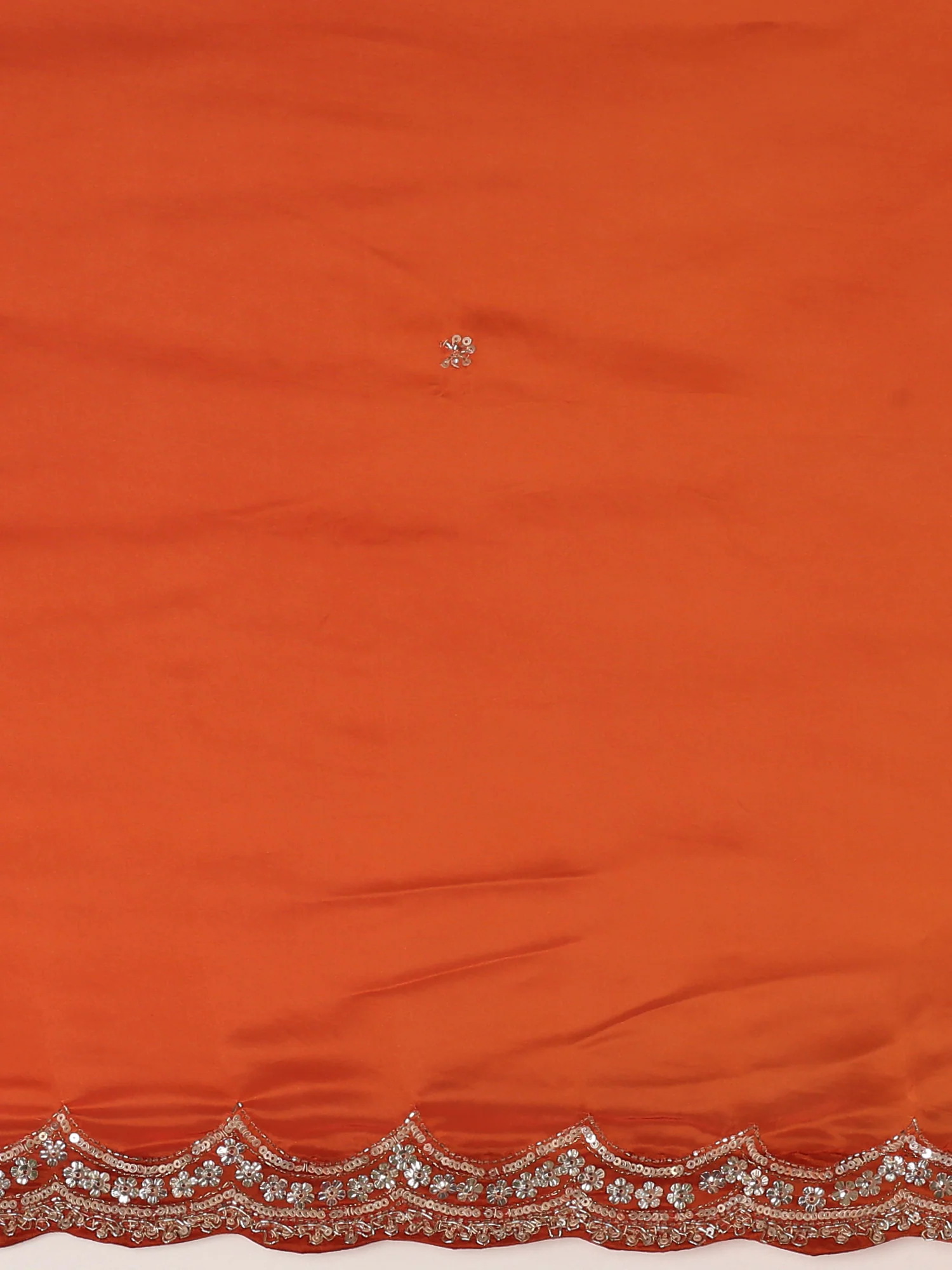 Orange Crepe Saree With Heavy Work Readymade Blouse - Image 7