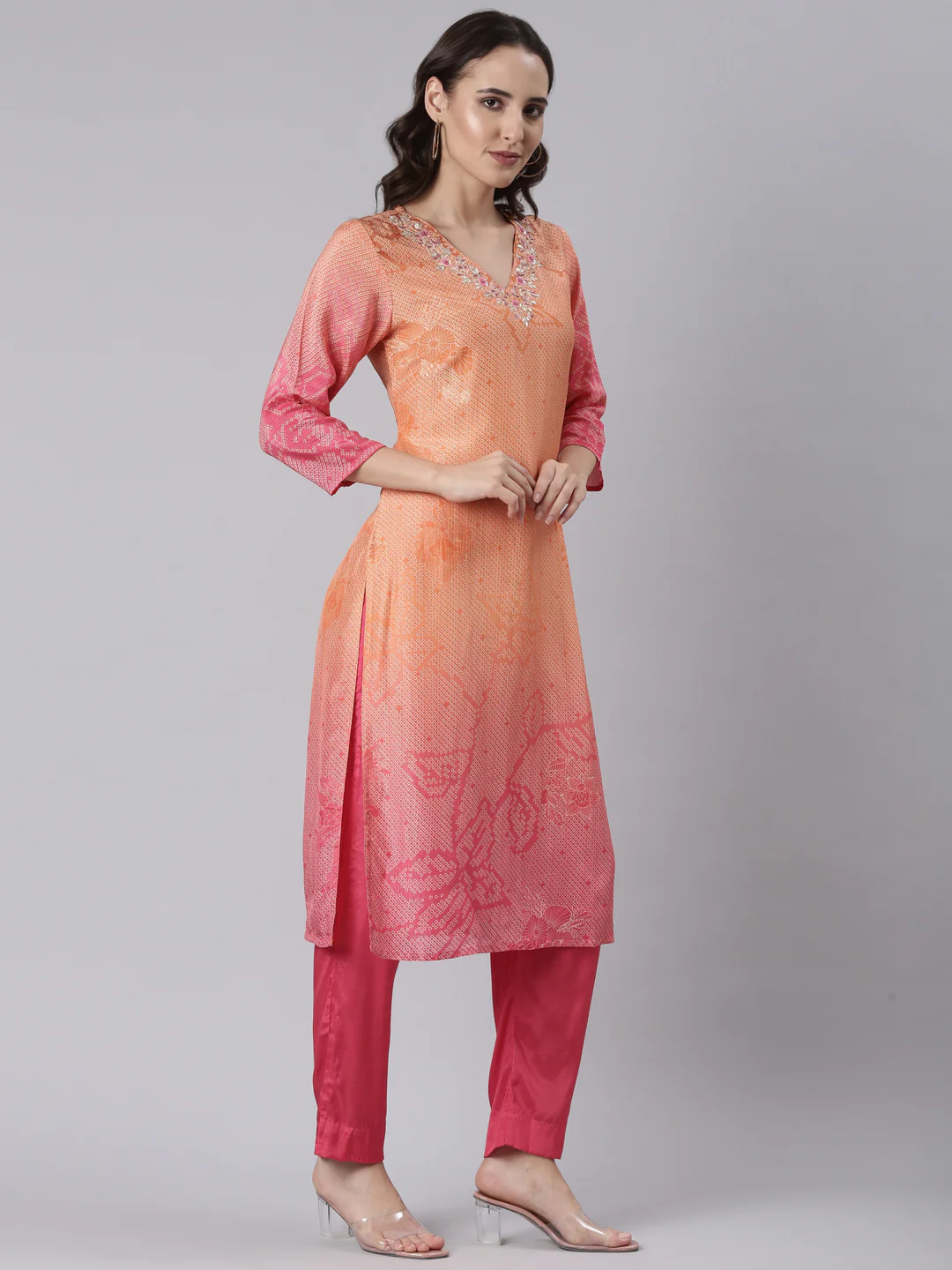 Orange Shimmer Hand Work Three Piece Set - Image 2