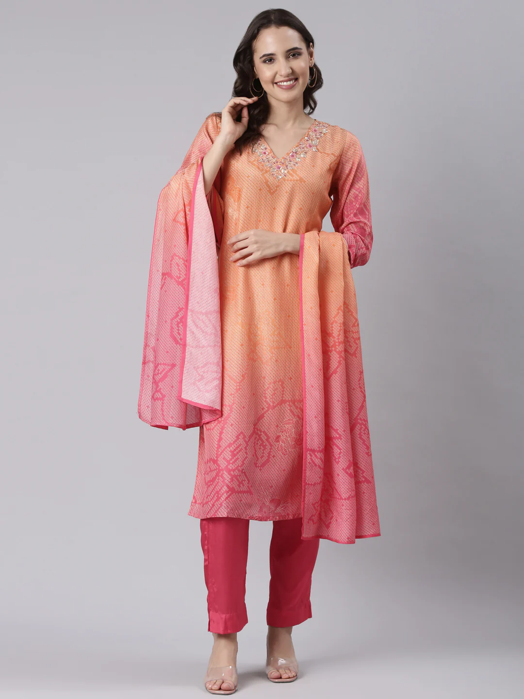 Orange Shimmer Hand Work Three Piece Set - Image 5