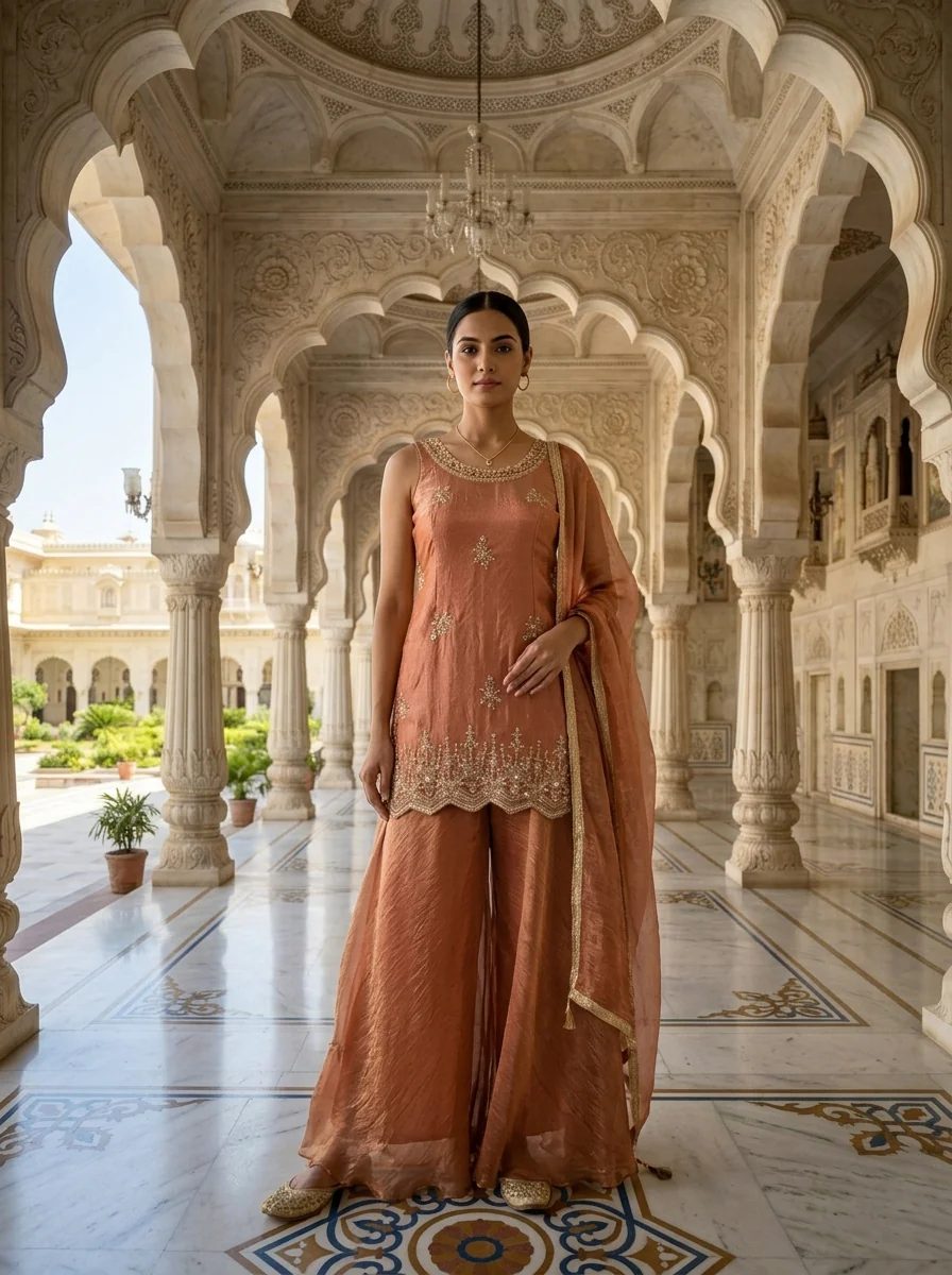 Peach Cotton Beads Embroidery Three Piece Set