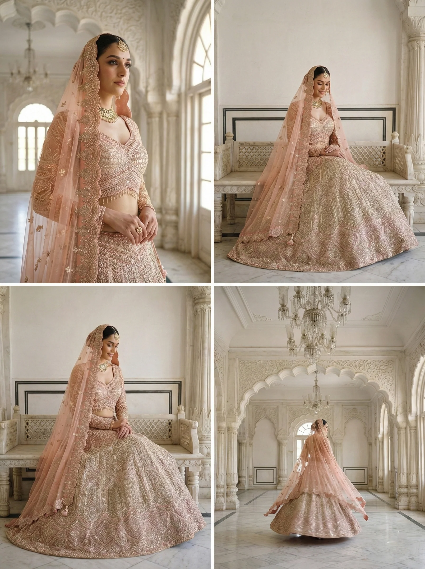 Peach Net Heavy Hand Embroidered Ghagra Set - Image 2