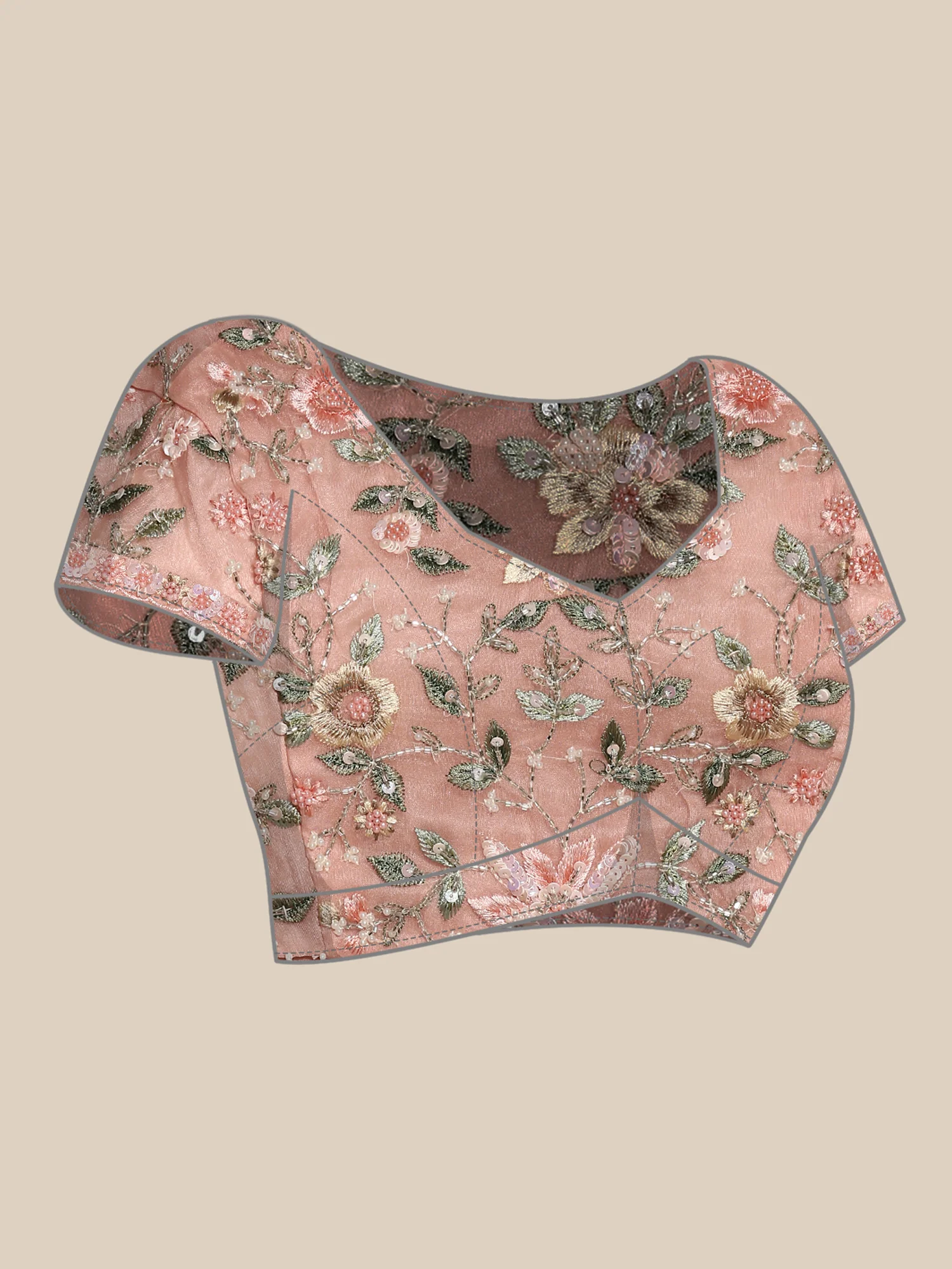 Peach Organza saree Resham & cut Dana heavy embroidery with ready made blouse - Image 6