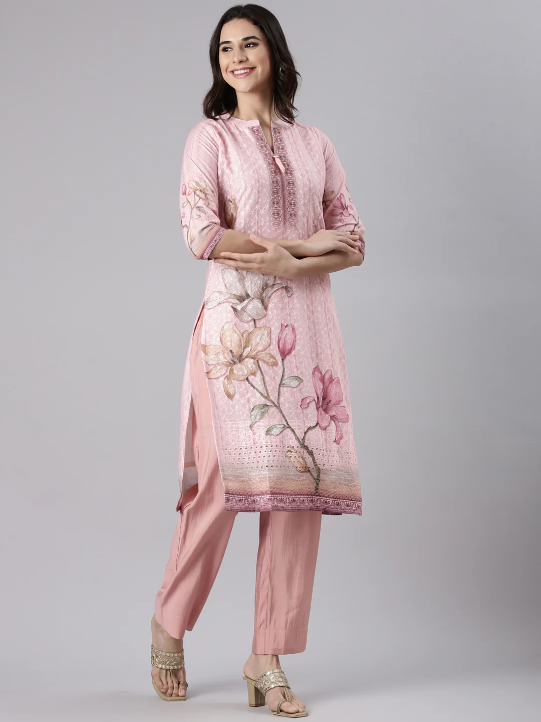 Peach Slub Cotton Hakoba Work Three Piece Set - Image 2