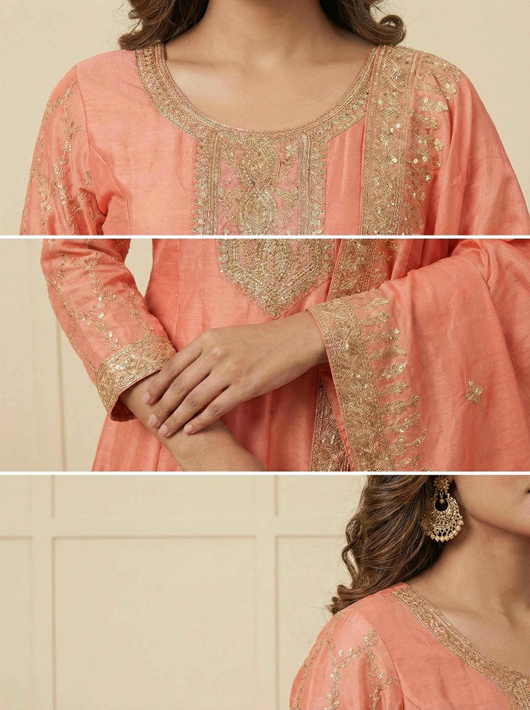 Peach Tissue Embroidery Three Piece Set - Image 3