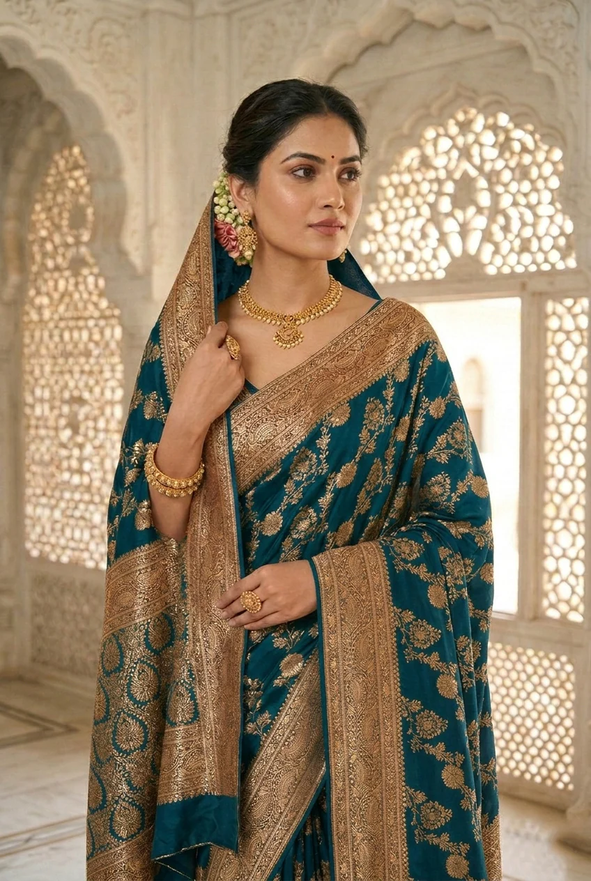 Peacock Banaras Floral Pattu Saree