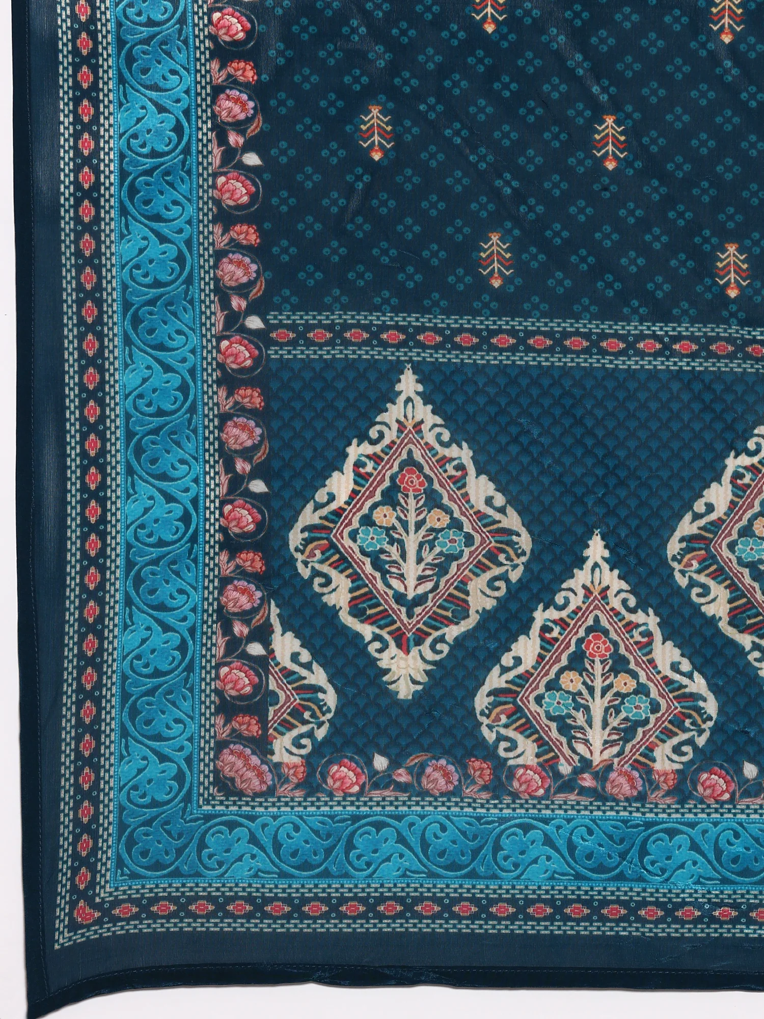Peacock Blue Crepe Printed Three Piece Suit Set - Image 7