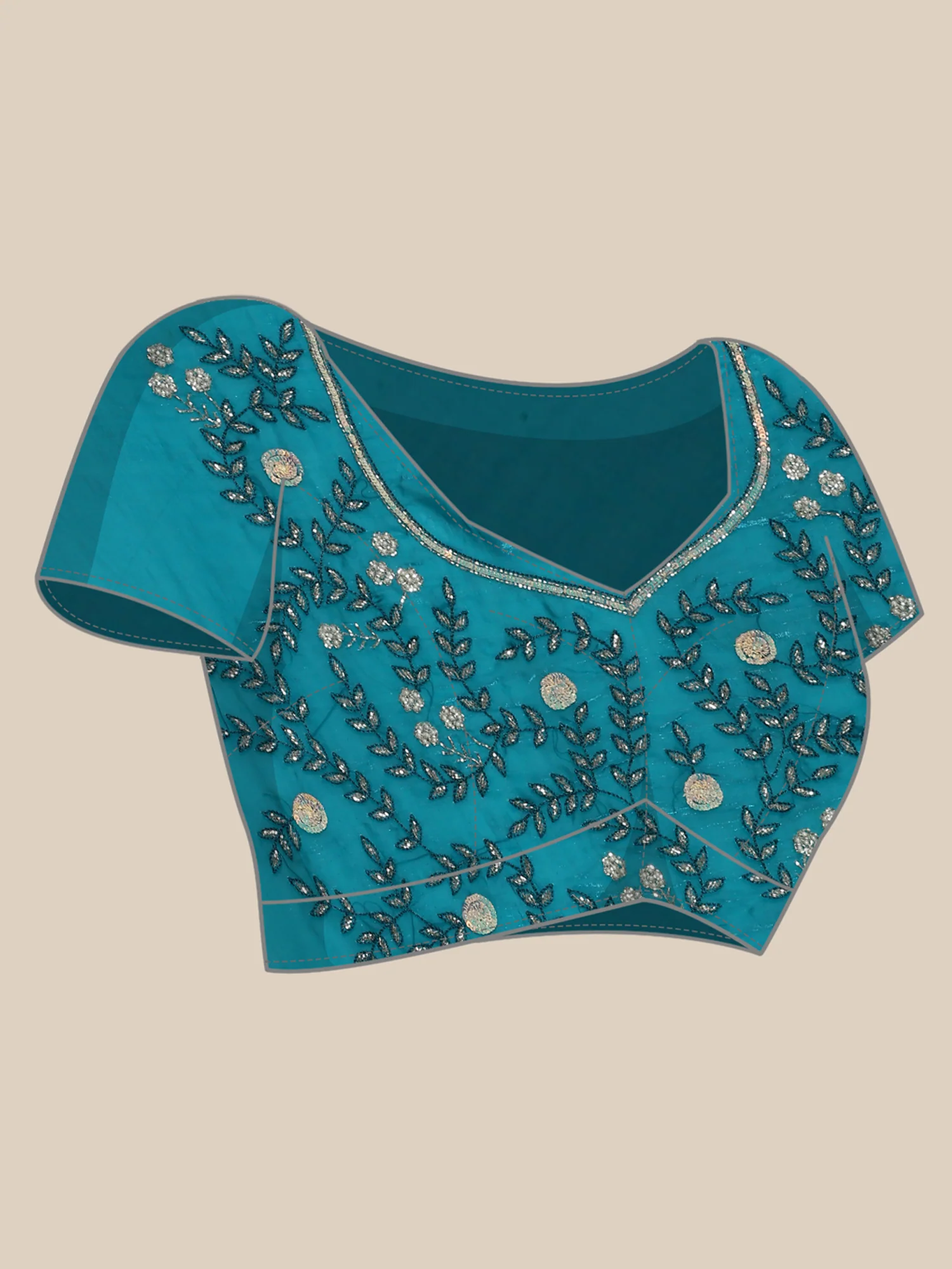 Peacock green jimmy saree with hand embroidery - Image 6