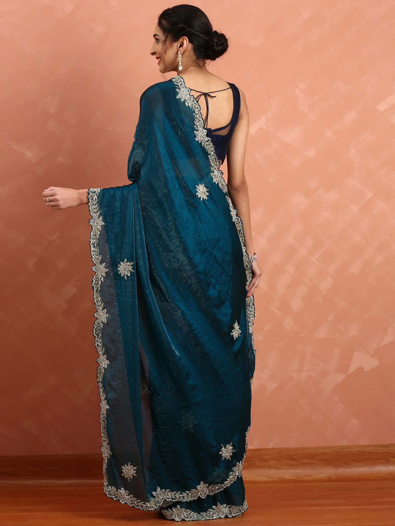 Peacock Jimmy Sheer Satin Safe Worn Cut Dana & Swarovski Hand Embroidery - Image 3