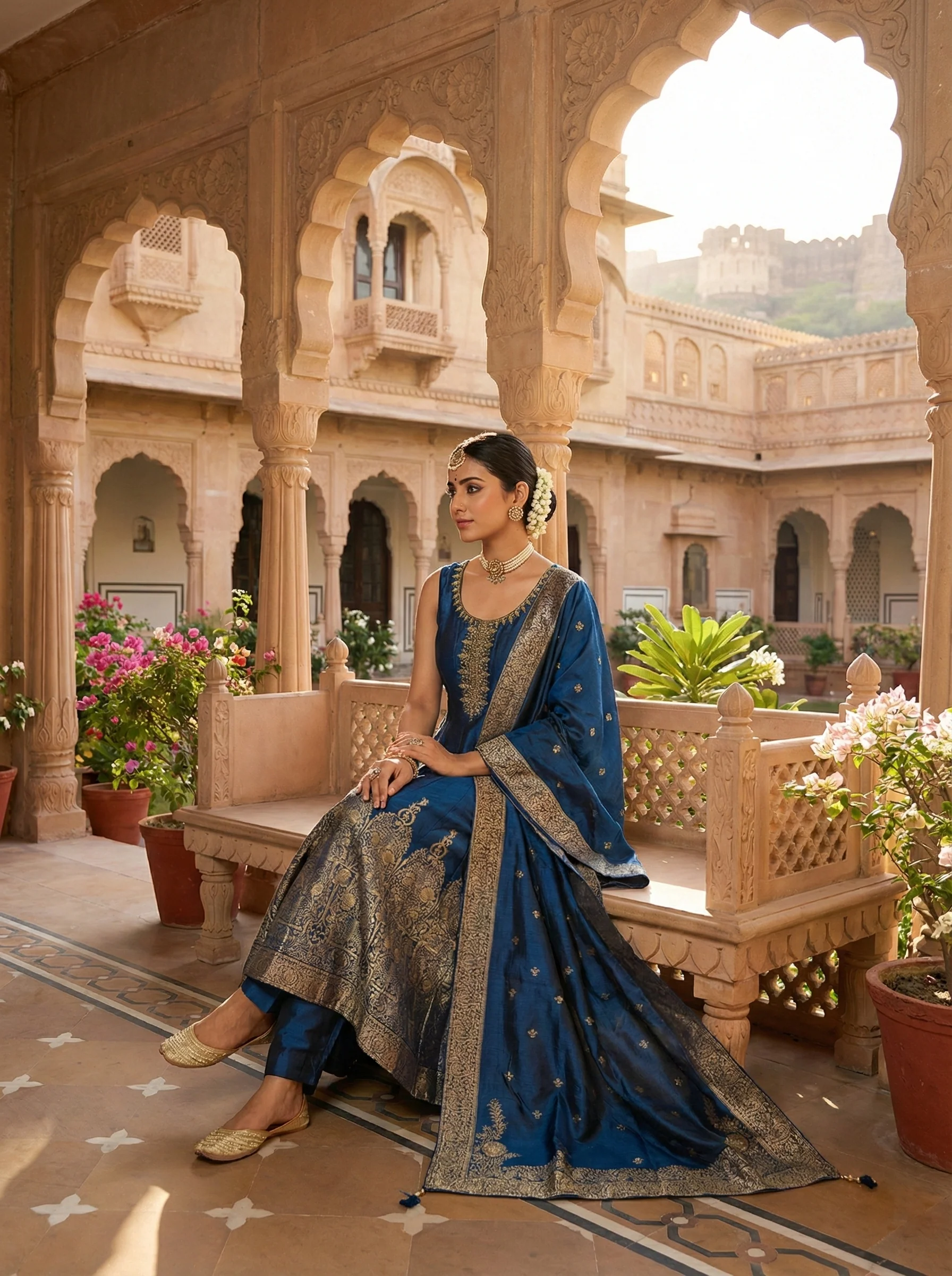 Peacock Silk Digital Print Suit Set - Image 2