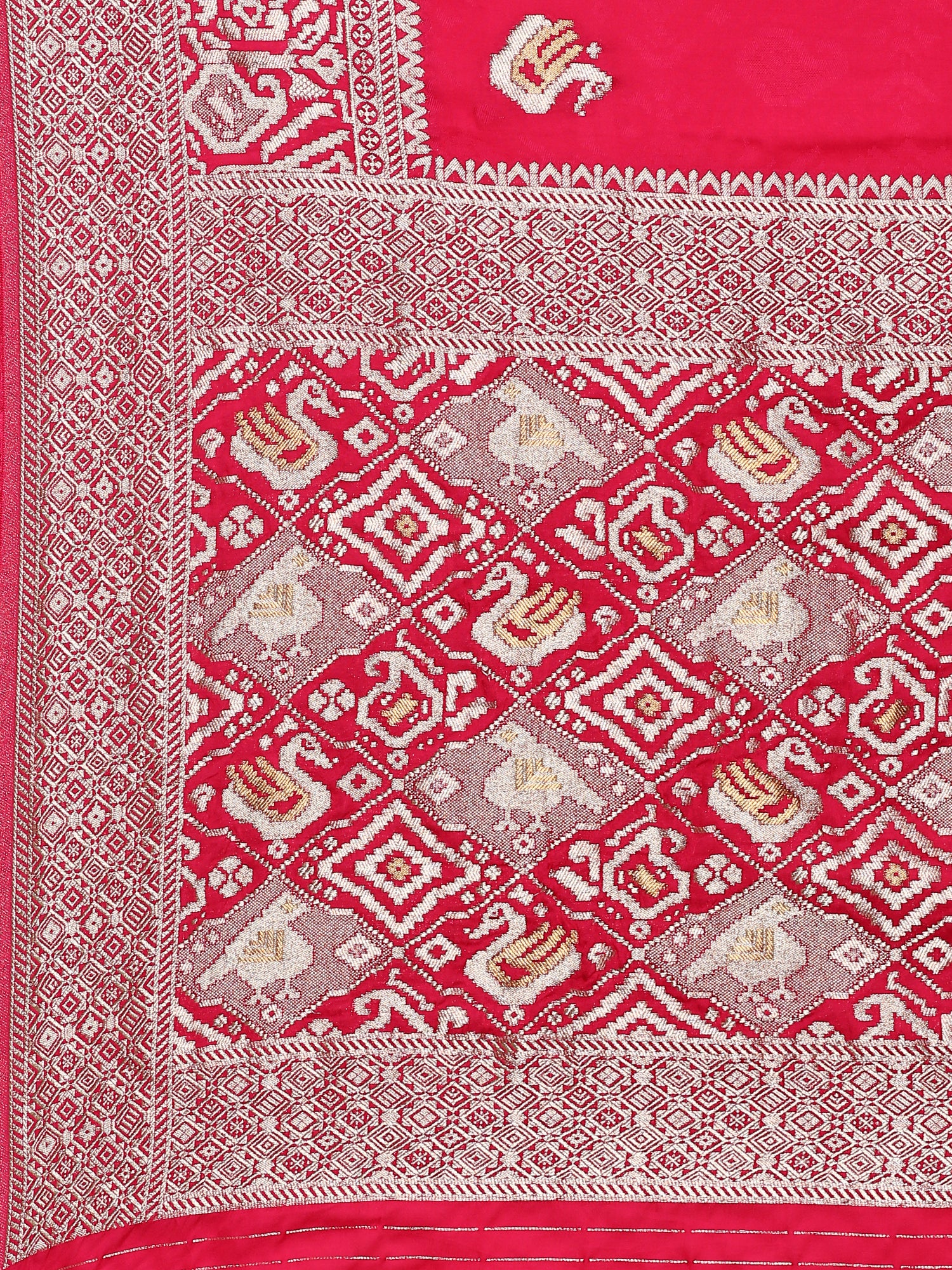 Pink banaras silk saree with silver motifs - Image 6