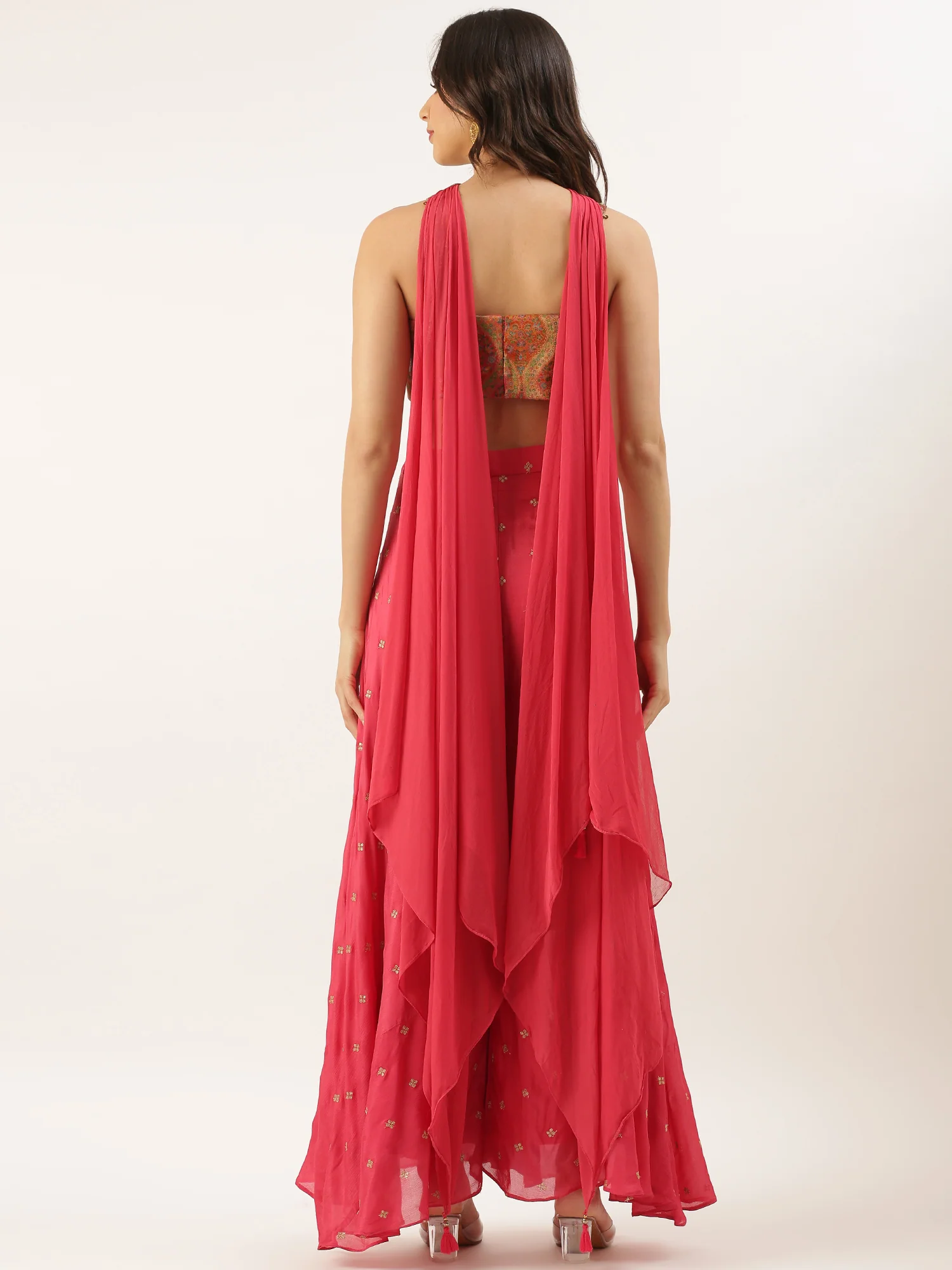 Pink Chinon Crop Top Palazzo Set - Image 3