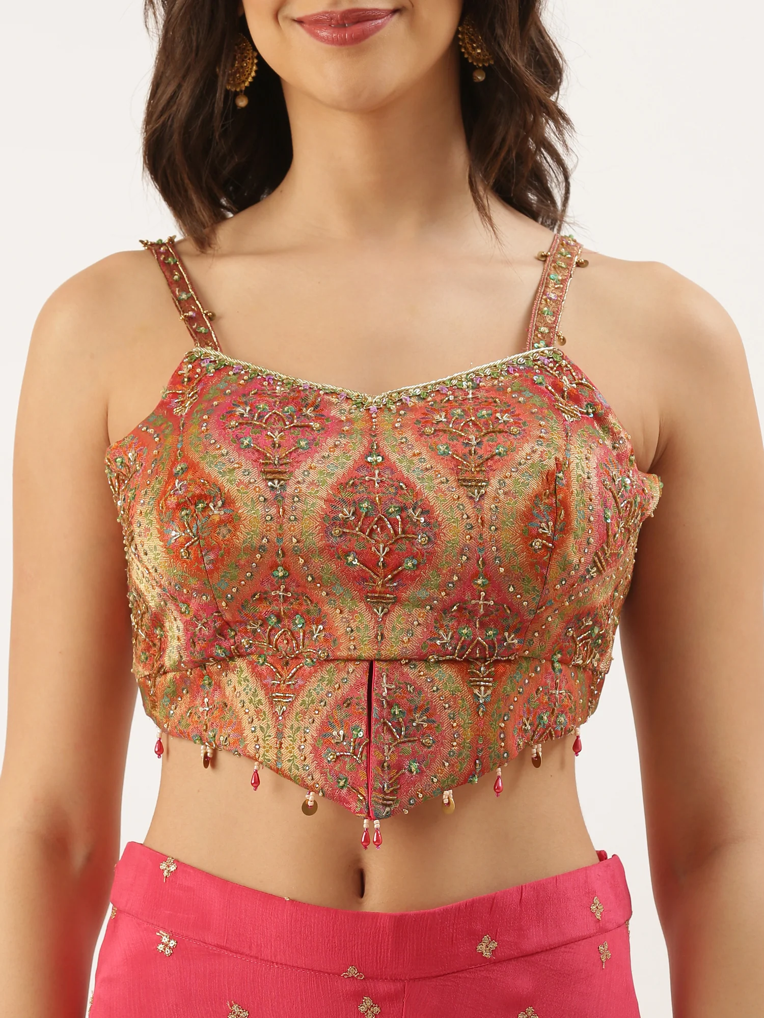 Pink Chinon Crop Top Palazzo Set - Image 4