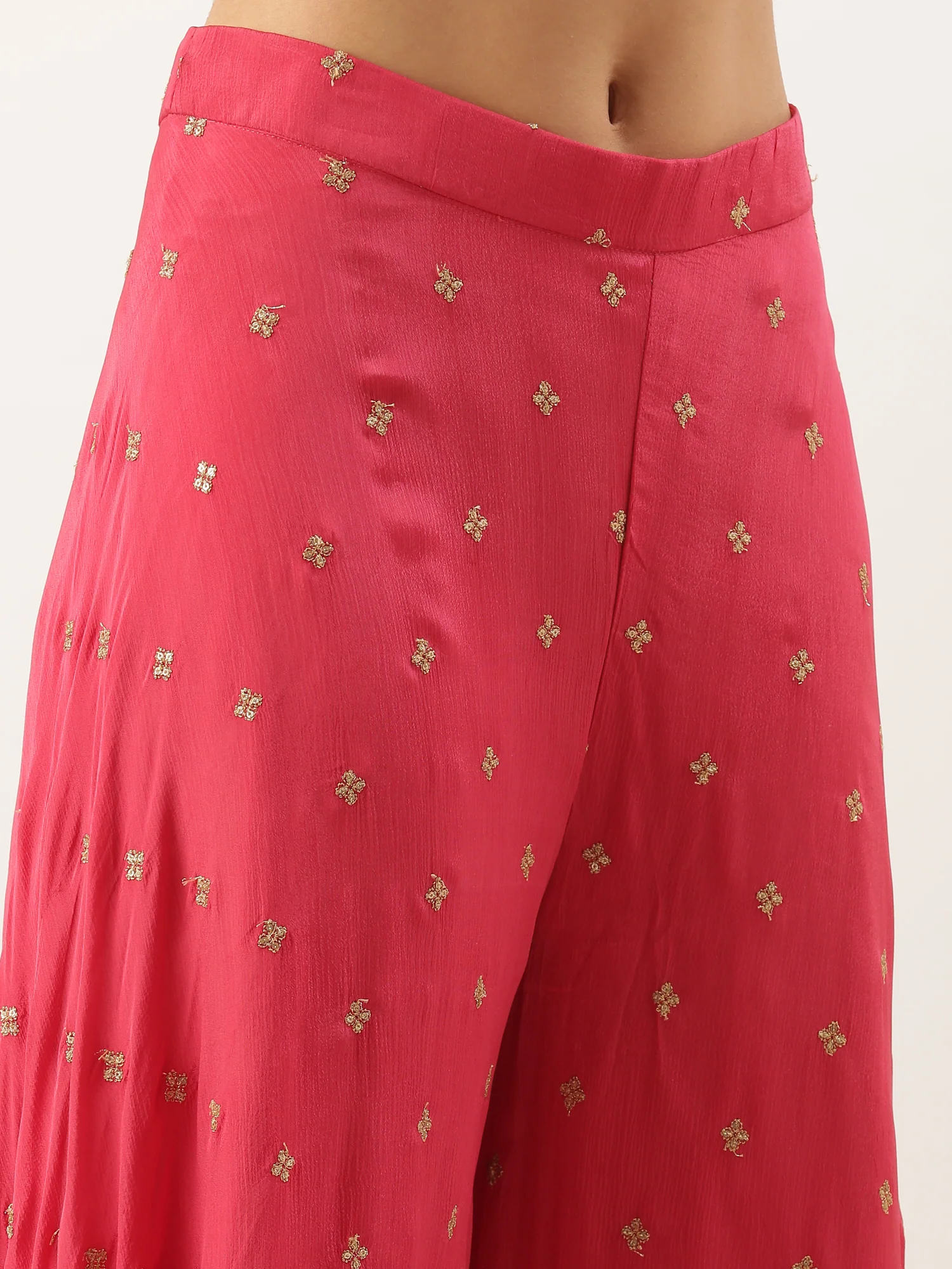 Pink Chinon Crop Top Palazzo Set - Image 7
