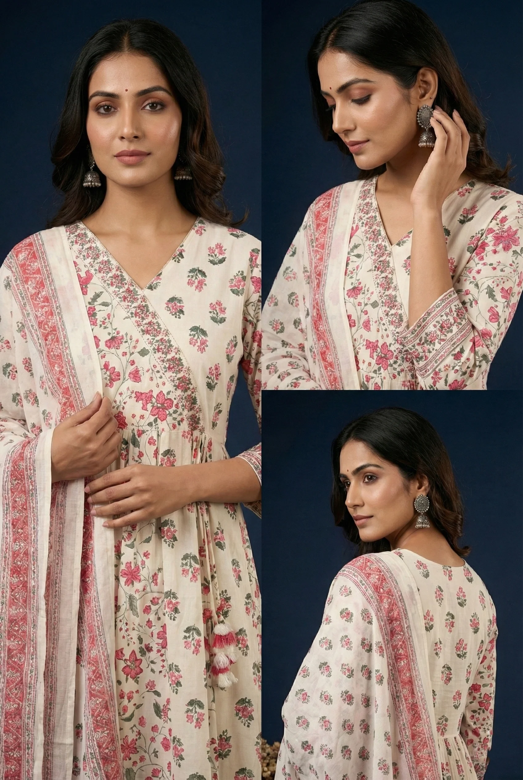 Pink Cotton Floral Digital Print Three Piece Set - Image 3