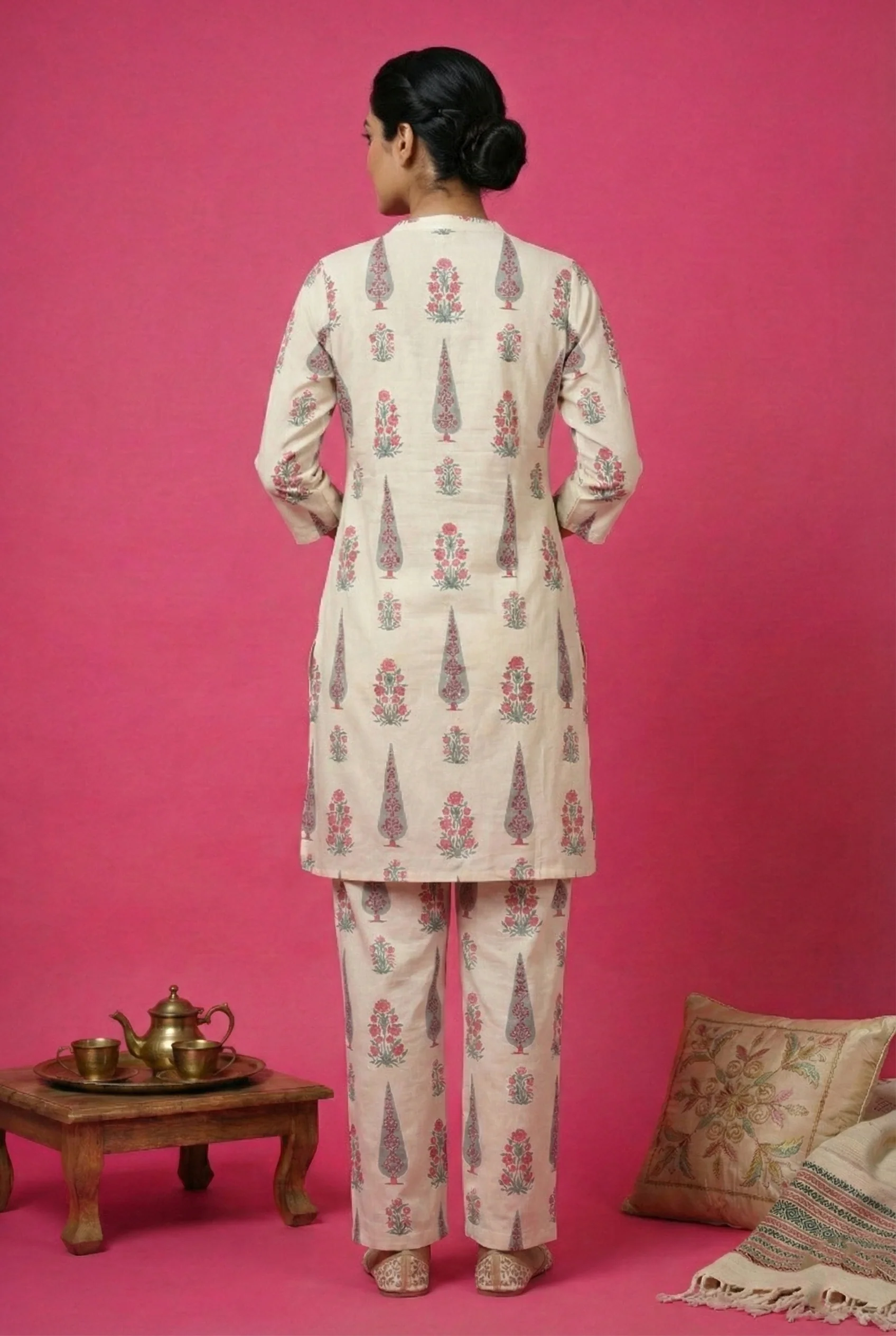 Pink Cotton Floral Digital Print Two Piece Set - Image 3