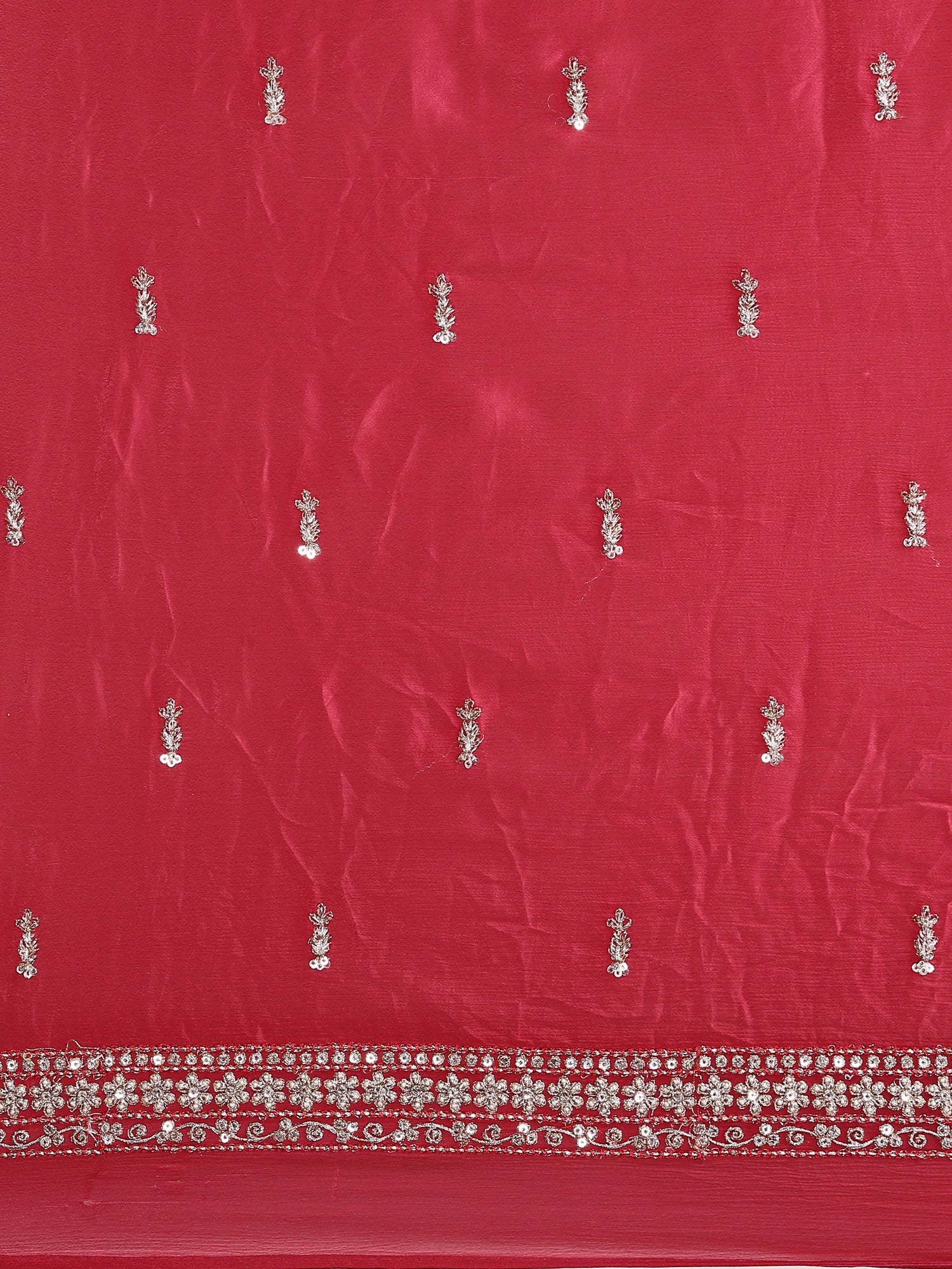Pink Crepe Zari Embroidery Saree With Readymade Blouse - Image 7