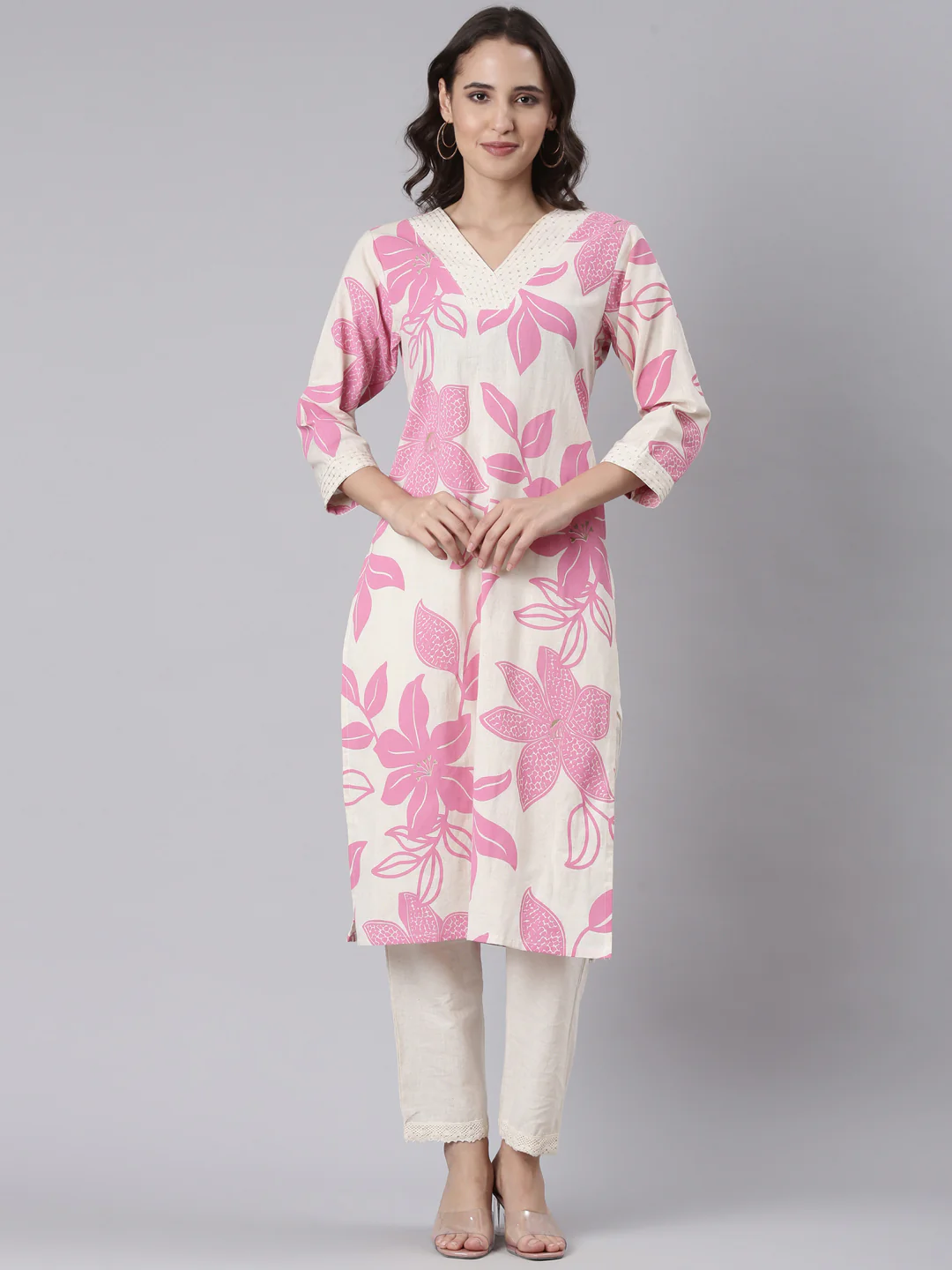 Pink Flex Block Print Two Piece Set