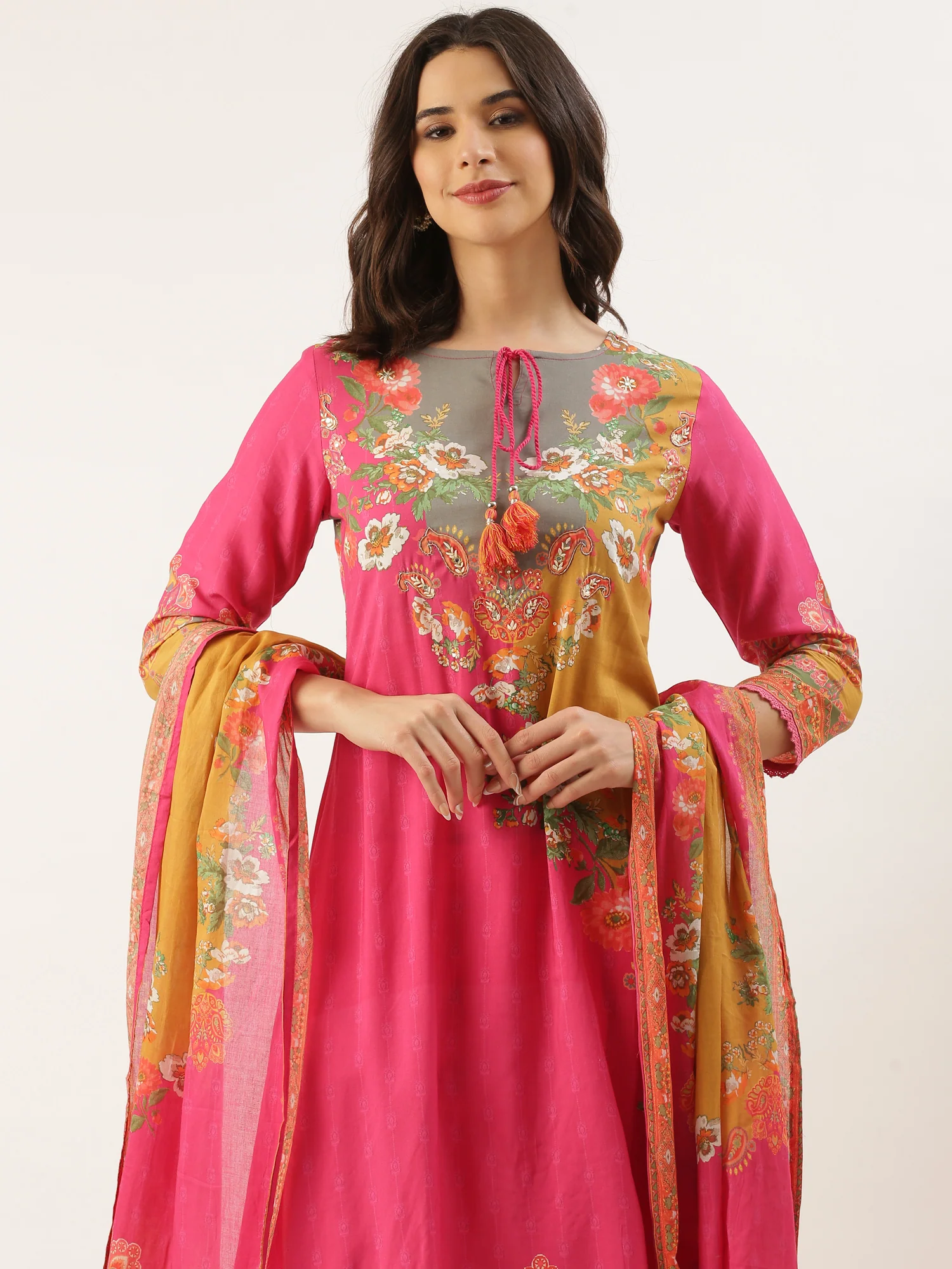 Pink Muslin Printed Three Piece Set - Image 6