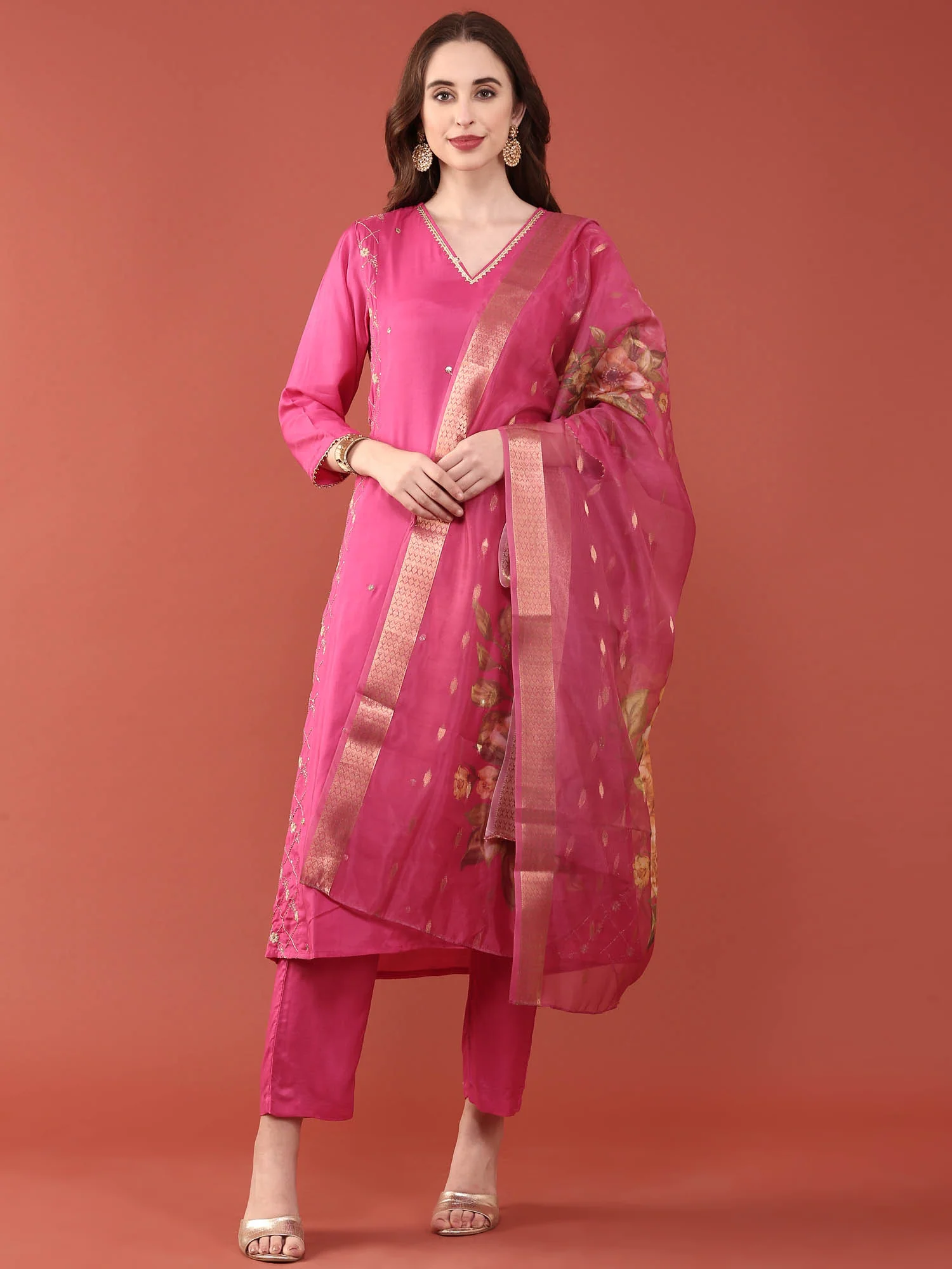 Pink Muslin Three Piece Set