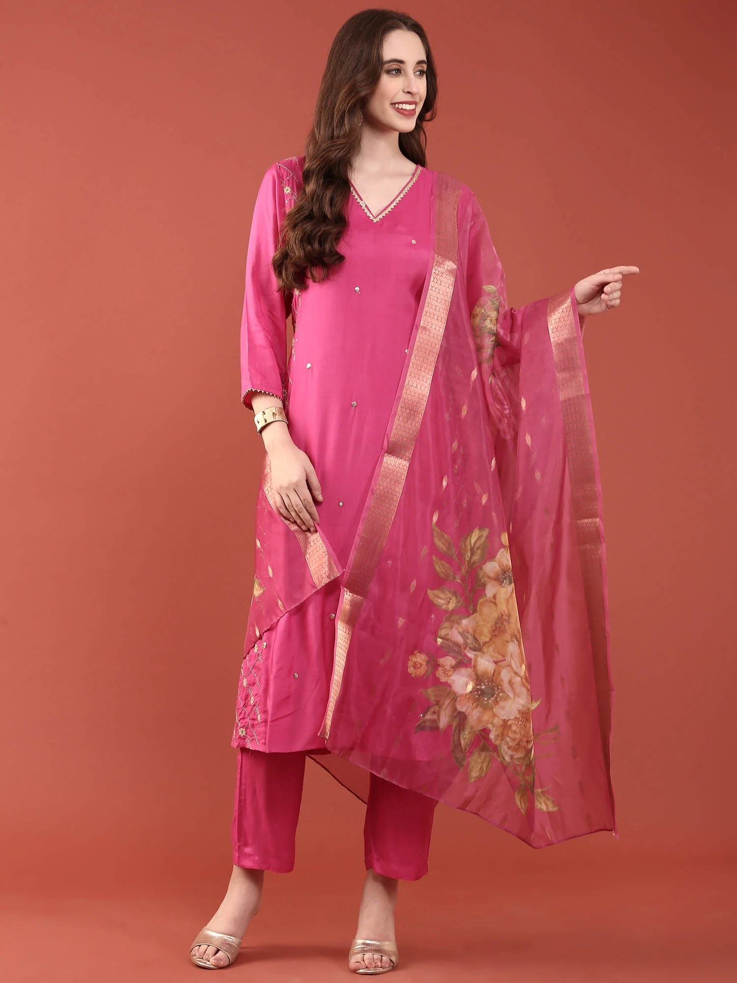 Pink Muslin Three Piece Set - Image 5