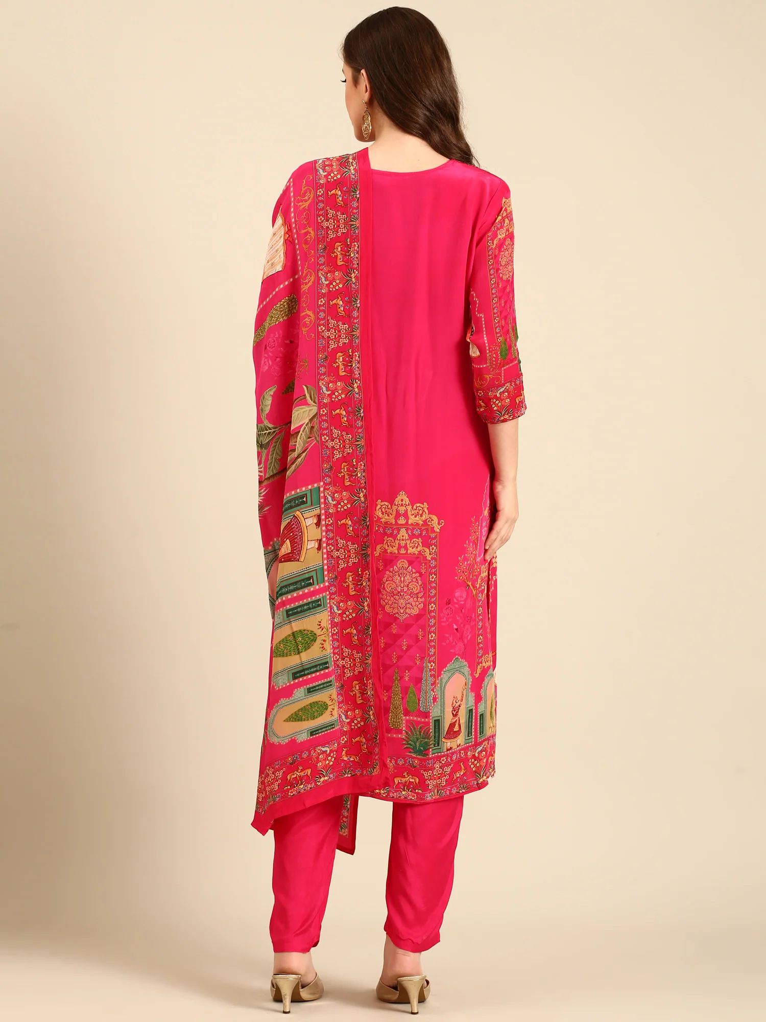 Pink Rayon Digital printed three piece suit set - Image 4