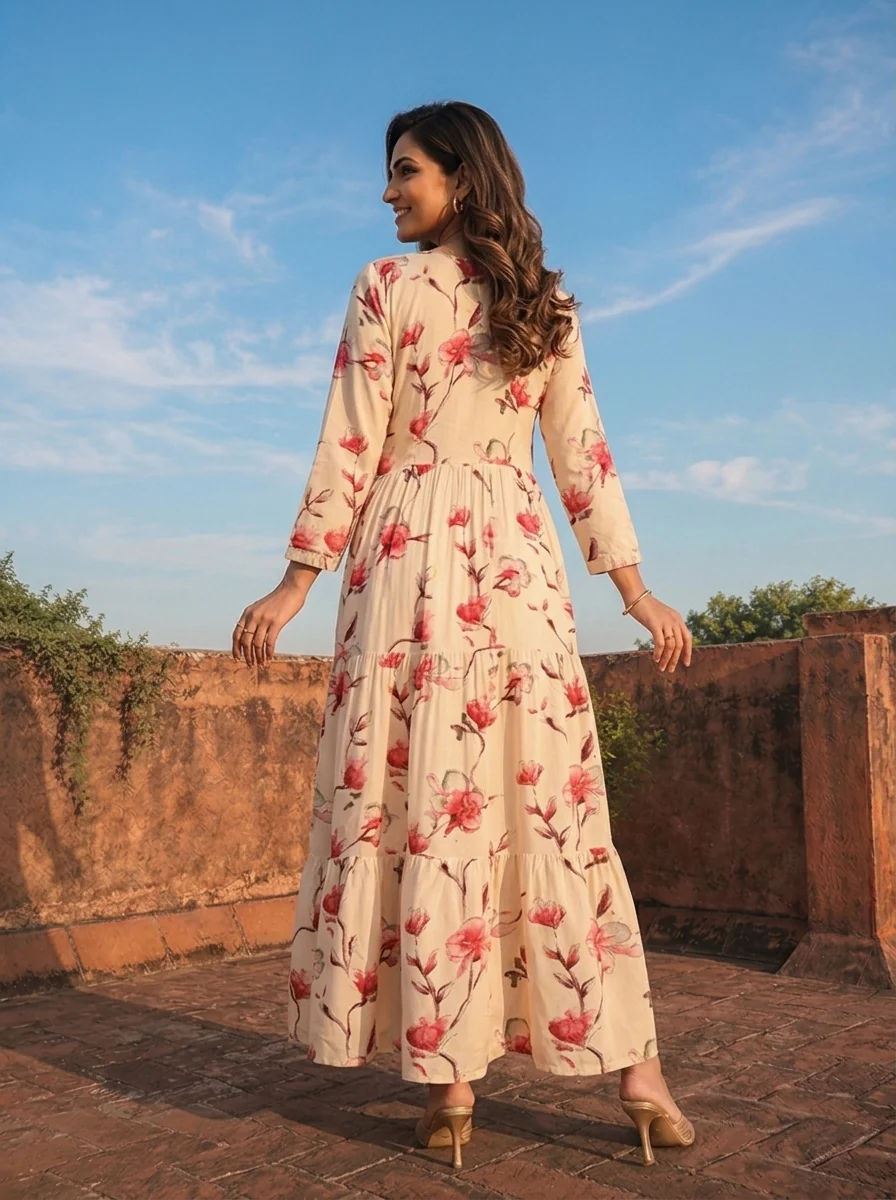 Pink Rayon Floral Blossom Printed Dress - Image 2