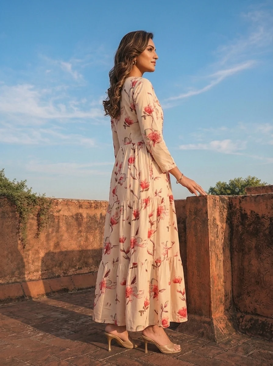 Pink Rayon Floral Blossom Printed Dress - Image 3