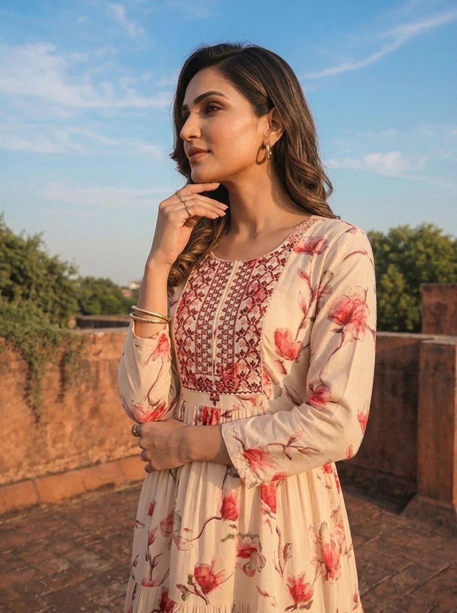 Pink Rayon Floral Blossom Printed Dress - Image 4