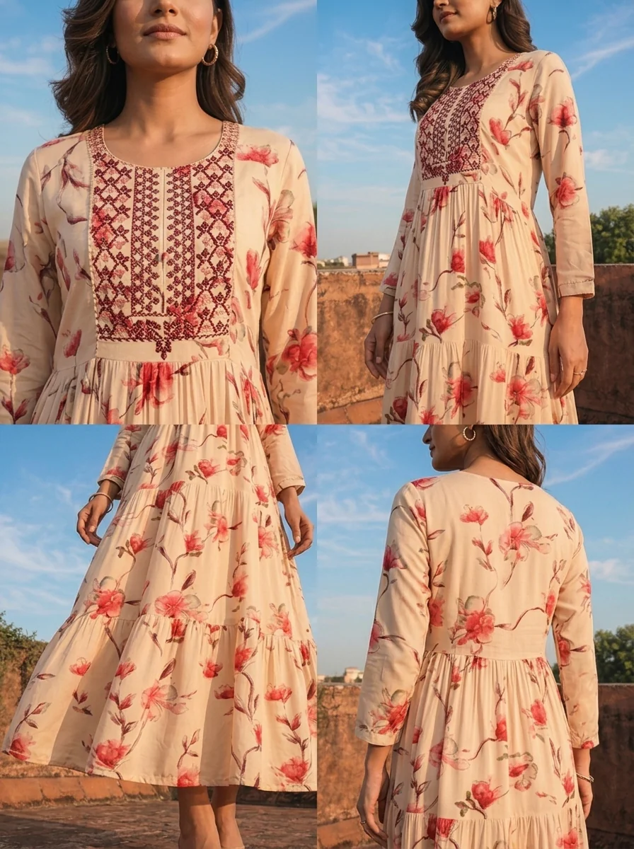 Pink Rayon Floral Blossom Printed Dress - Image 5