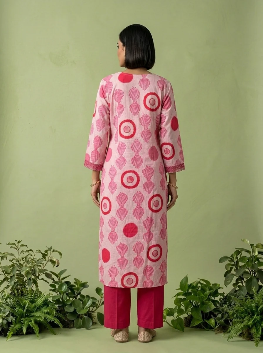 Pink Rayon Printed Two Piece Set - Image 3